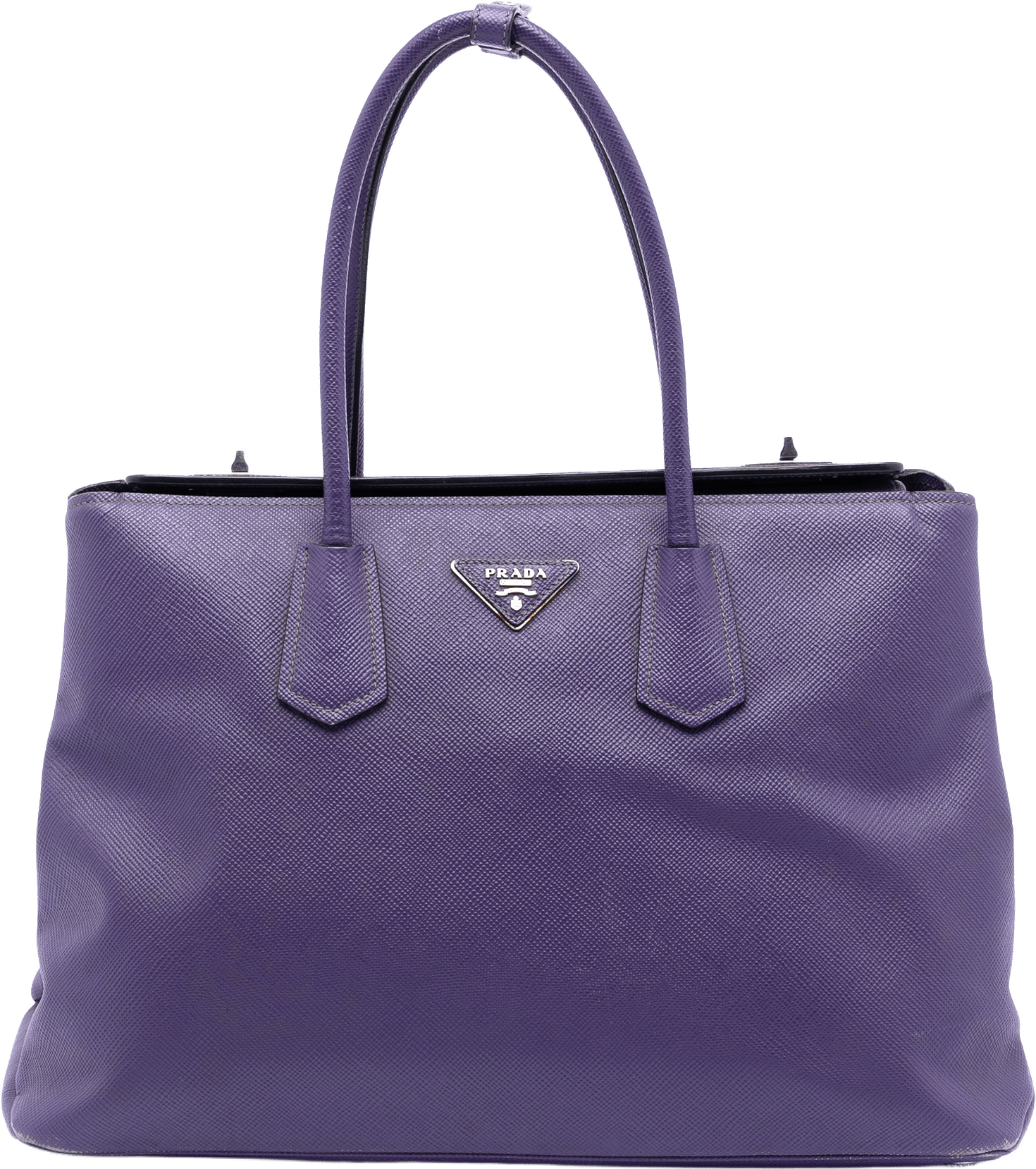 Prada Saffiano Cuir Turnlock Twin Satchel, från Luxclusif, i färgen dark purple.