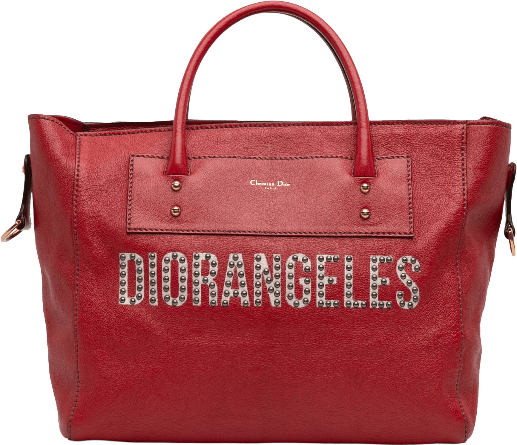 Dior Studded Goatskin Diorangeles Convertible Tote, från Luxclusif, i färgen red.