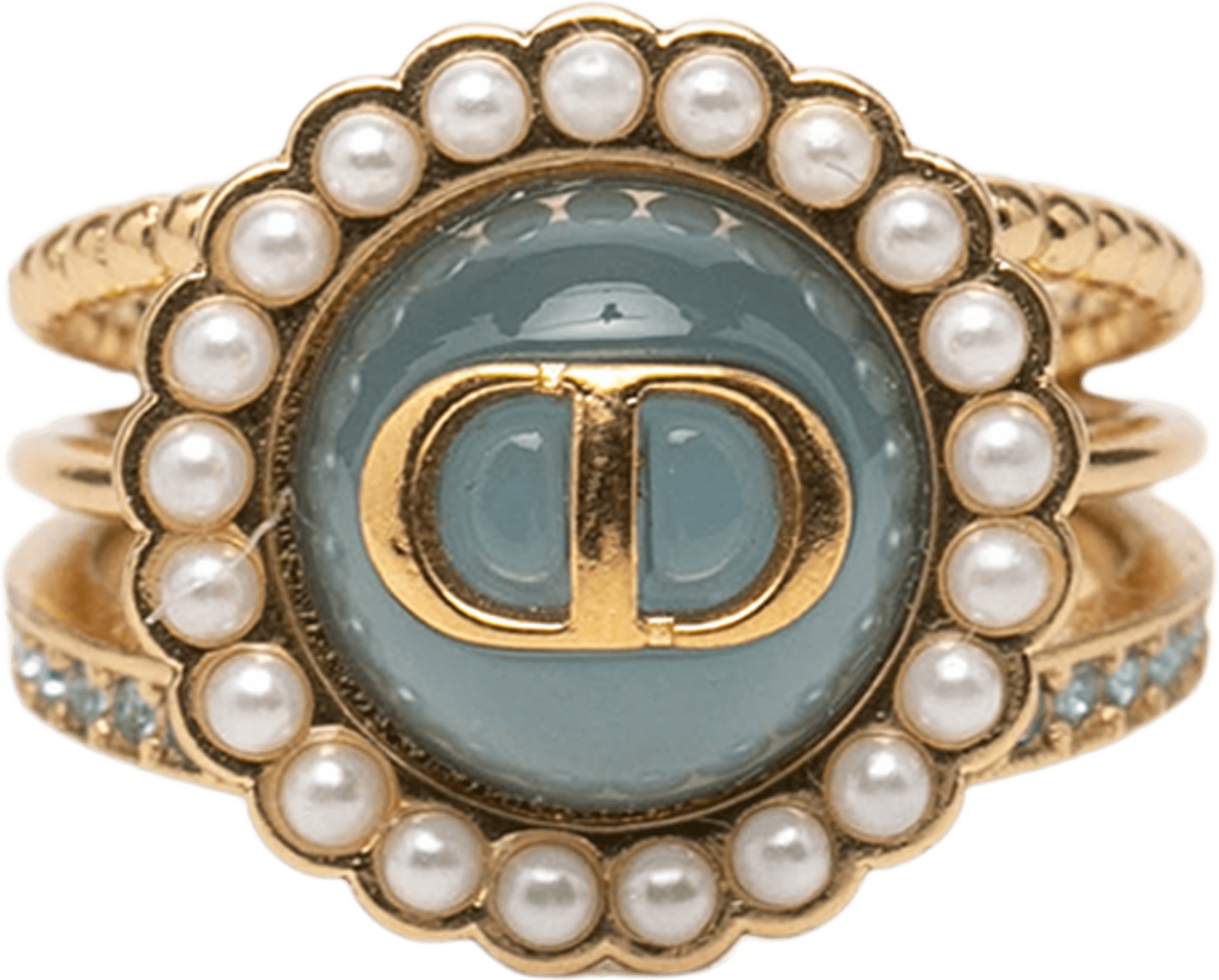 Dior Gold Plated Resin Faux Pearl Strass Cd Logo Ring, från Luxclusif, i färgen gold.