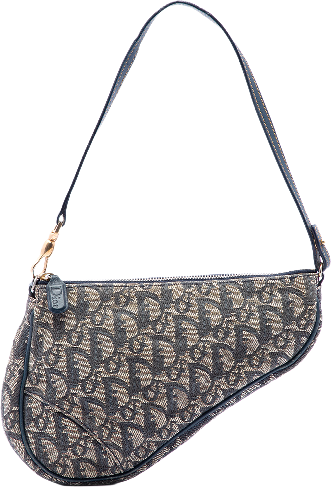 Dior Mini Diorissimo Canvas Saddle Pochette, från Luxclusif, i färgen blå.
