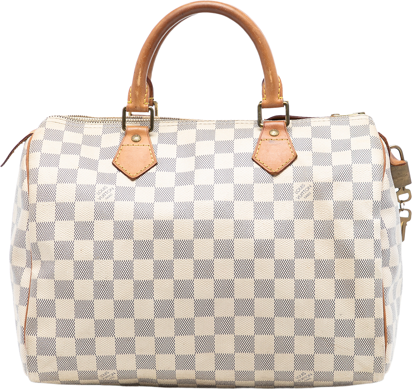 Louis Vuitton Damier Azur Speedy 30, från Luxclusif, i färgen white.