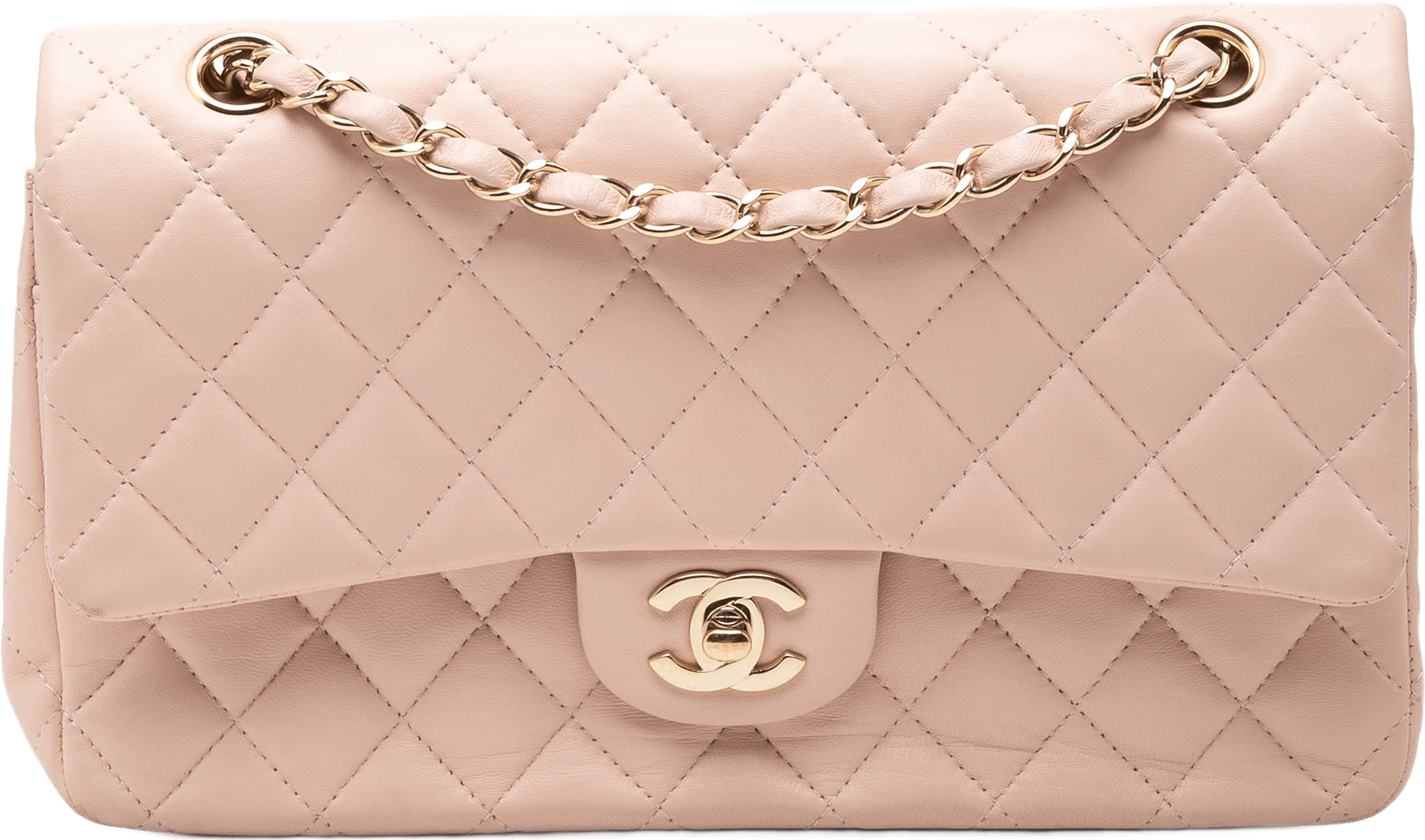 Chanel Medium Classic Lambskin Double Flap, från Luxclusif, i färgen light pink.