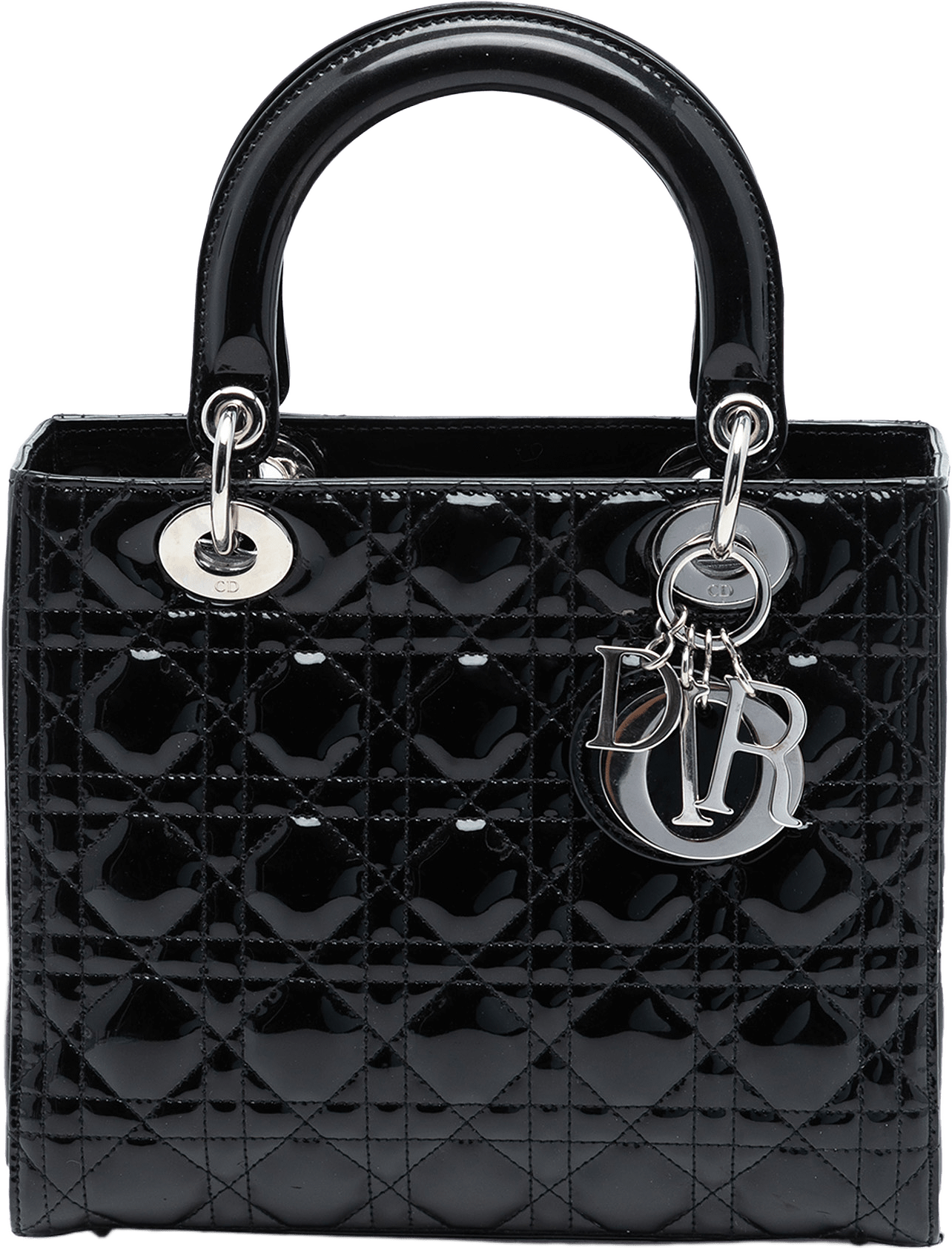 Dior Medium Patent Cannage Lady Dior, från Luxclusif, i färgen black.