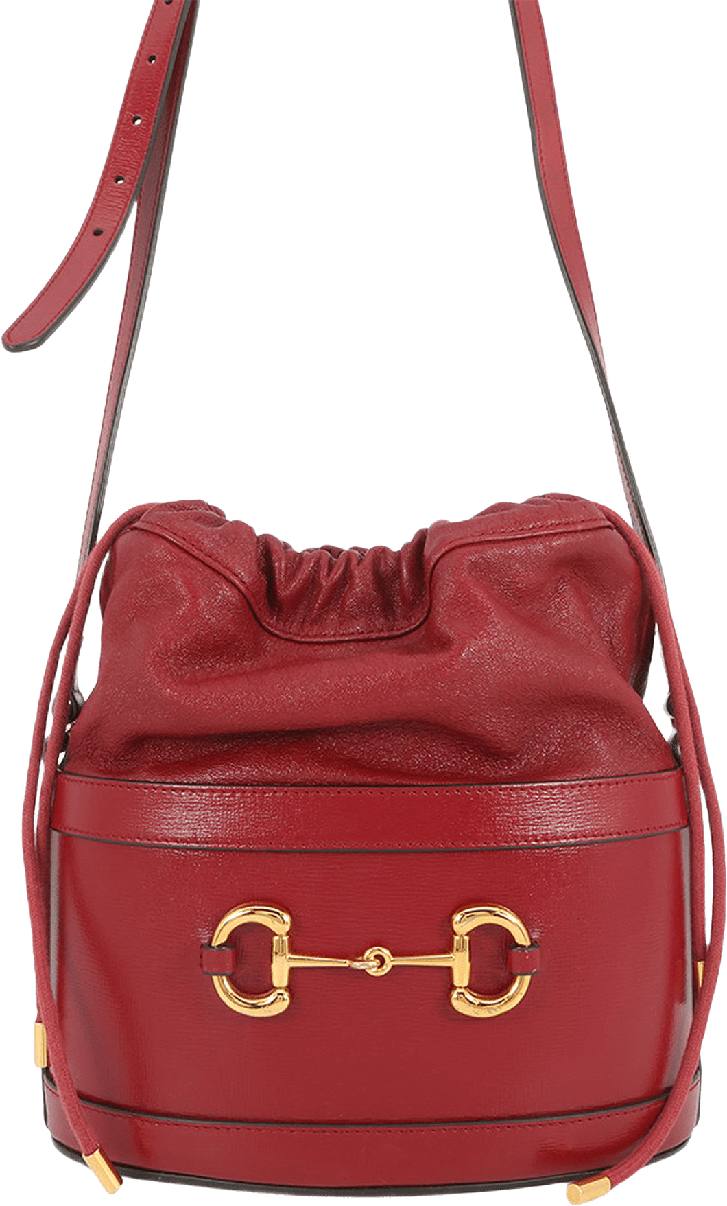 Gucci Calfskin Horsebit 1955 Bucket Bag, från Luxclusif, i färgen red.