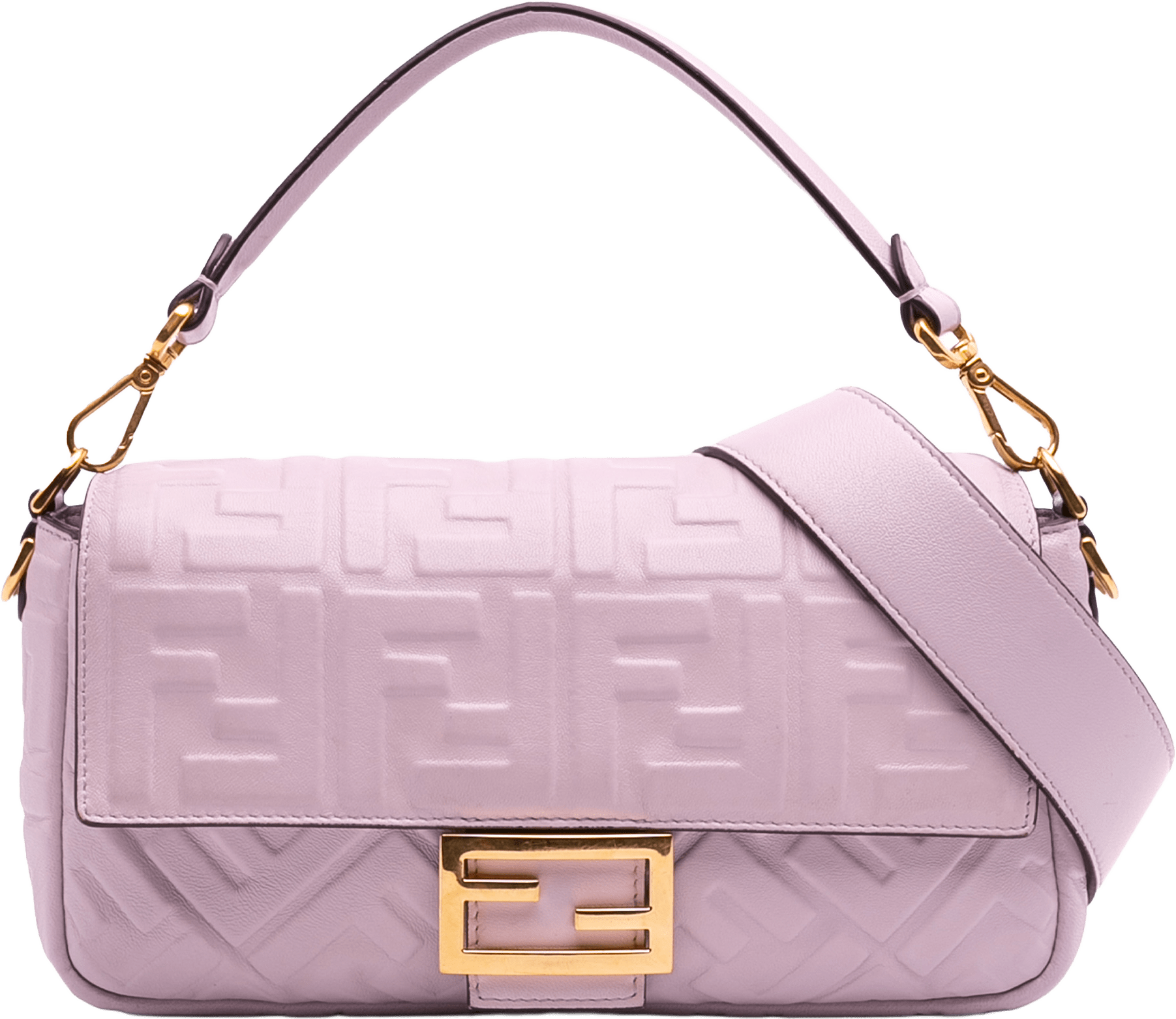 Fendi Medium Leather Embossed Ff Baguette Satchel, från Luxclusif, i färgen light pink.