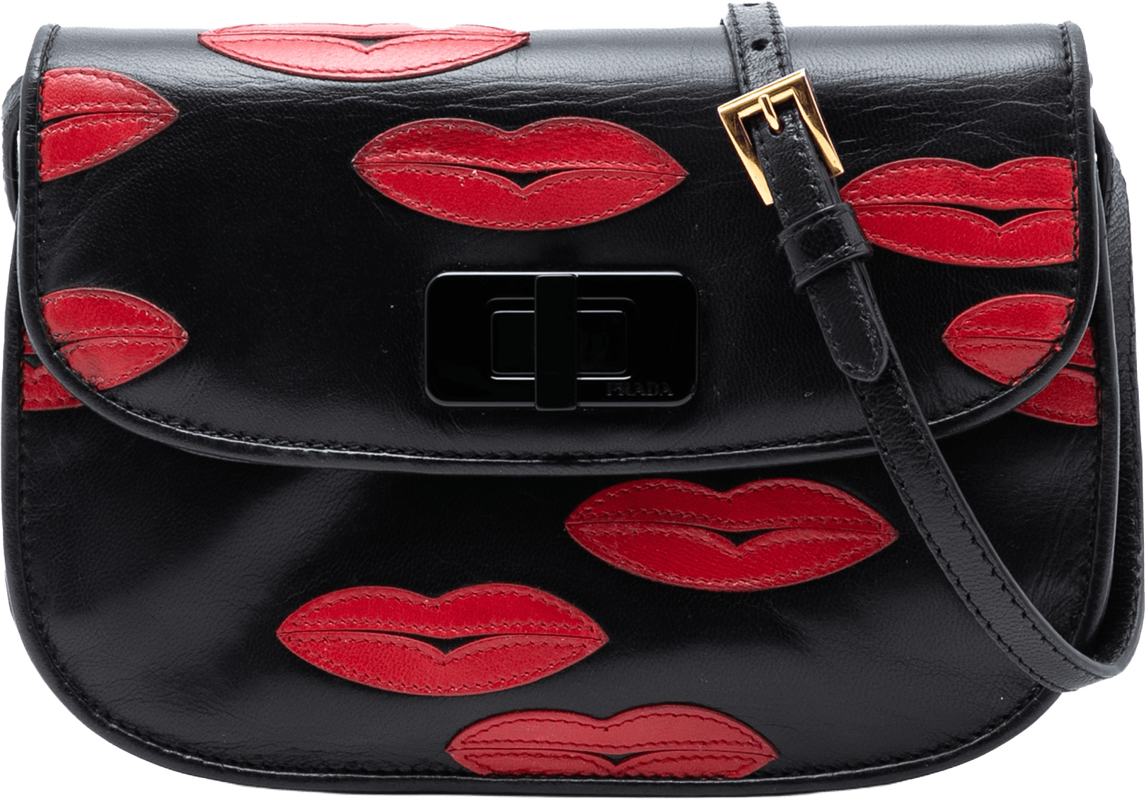 Prada Leather Lips Applique Crossbody, från Luxclusif, i färgen black.