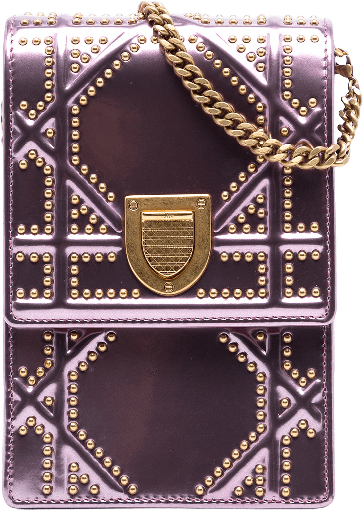 Dior Metallic Studded Calfskin Vertical Diorama, från Luxclusif, i färgen rose gold.
