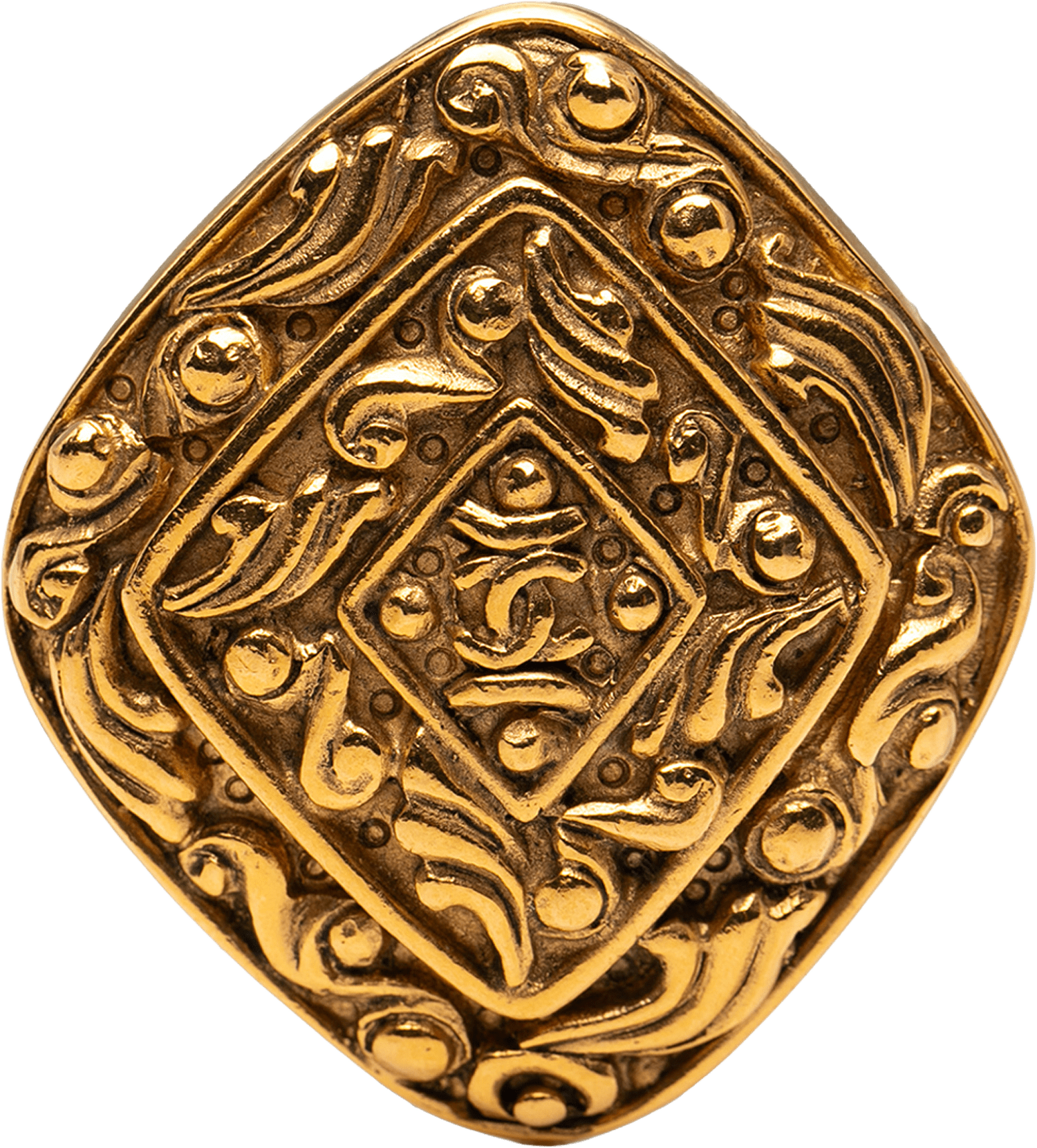 Chanel Cc Gold Plated Diamond Byzantine Brooch, från Luxclusif, i färgen gold.