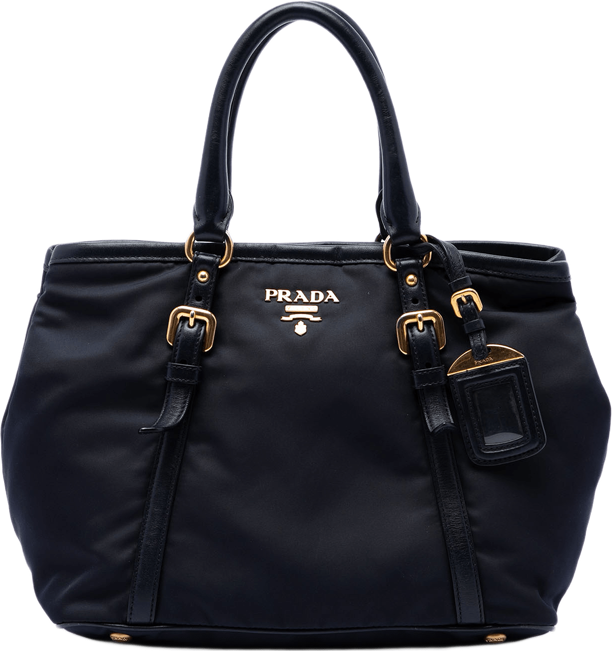 Prada Soft Calf Trimmed Tessuto Satchel, från Luxclusif, i färgen svart.