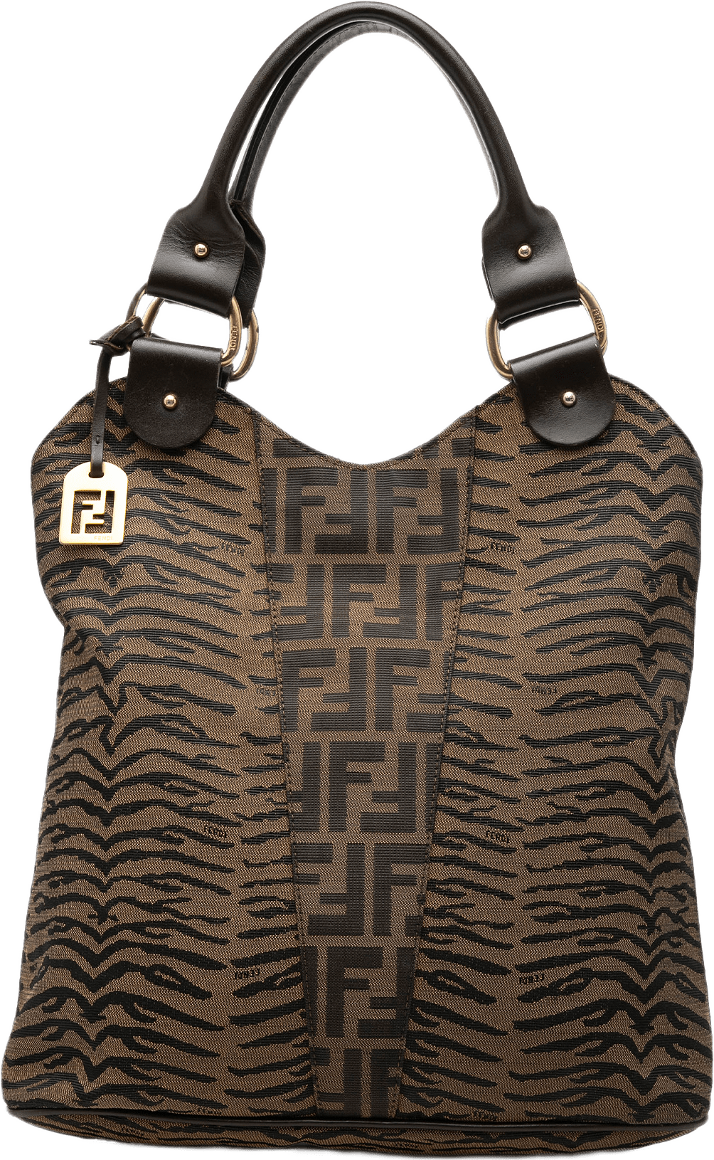 Fendi Zucca Zebra Print Canvas Diavolo Trapezio Tote, från Luxclusif, i färgen brun.