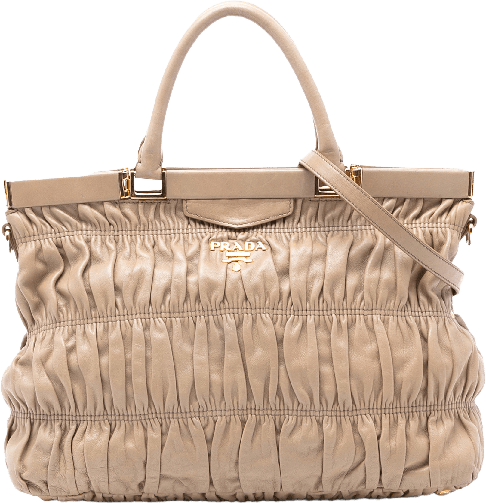 Prada Nappa Gaufre Satchel, från Luxclusif, i färgen beige.