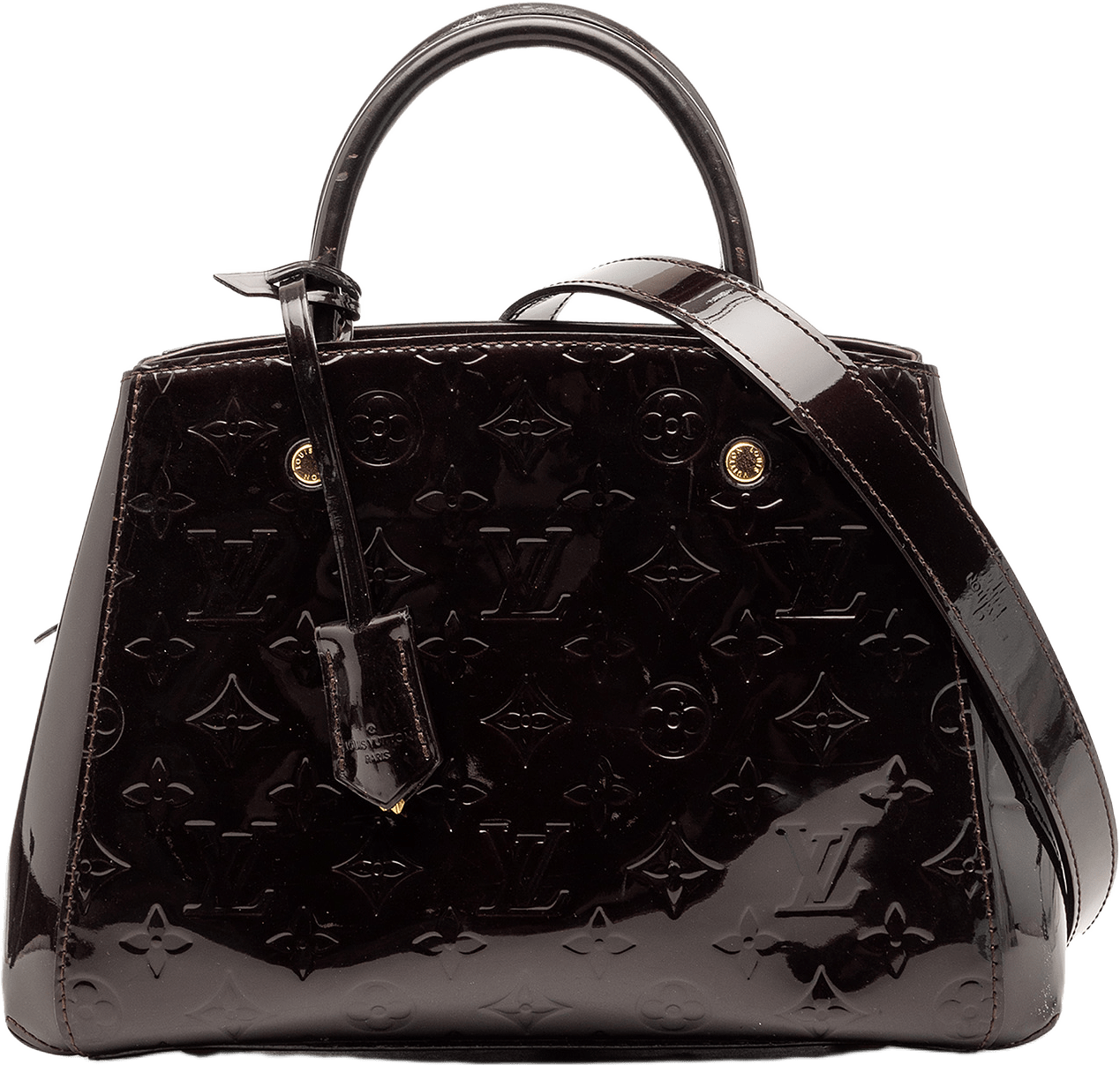 Louis Vuitton Monogram Vernis Montaigne Bb, från Luxclusif, i färgen purple.