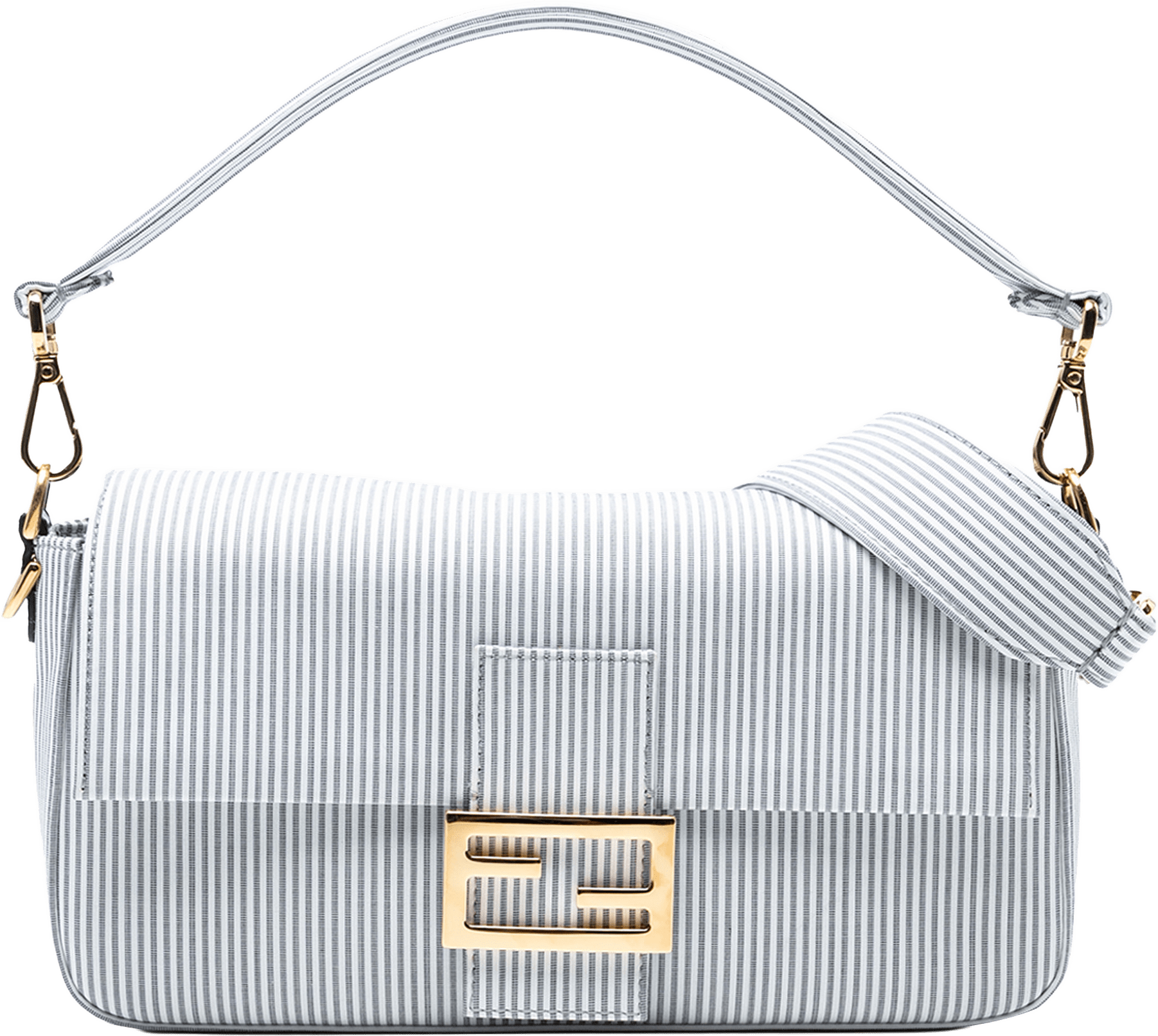 Fendi Striped Jersey Baguette Satchel, från Luxclusif, i färgen white.