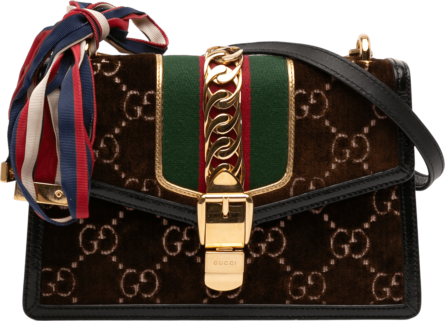 Gucci Small Gg Velvet Sylvie Crossbody, från Luxclusif, i färgen dark brown.