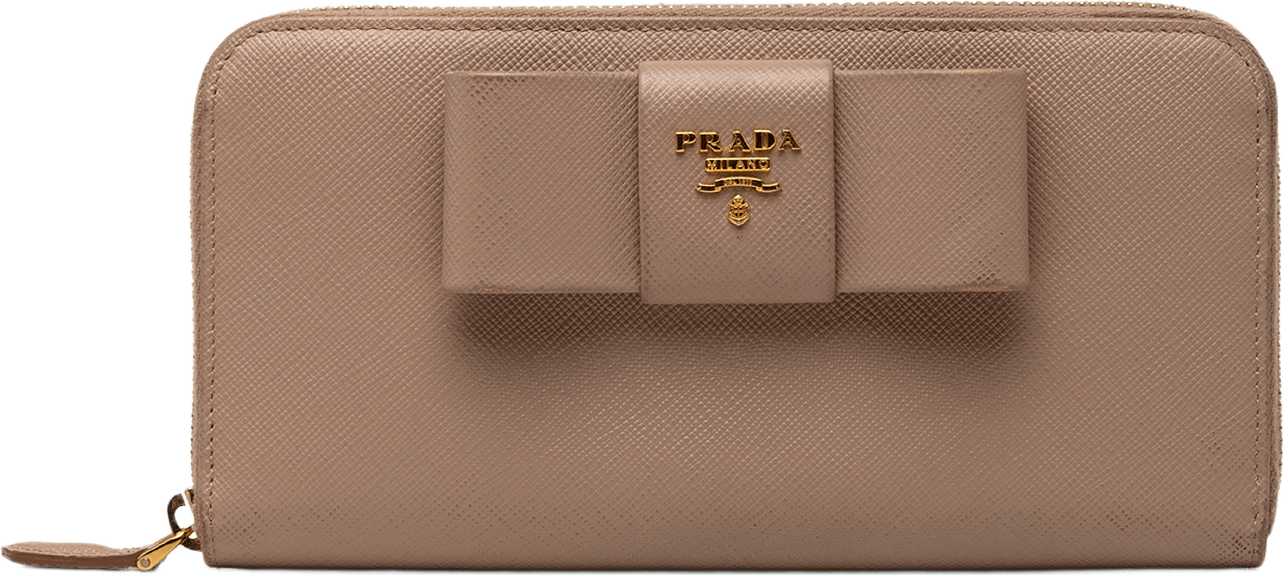 Prada Saffiano Fiocco Bow Long Wallet, från Luxclusif, i färgen brun.