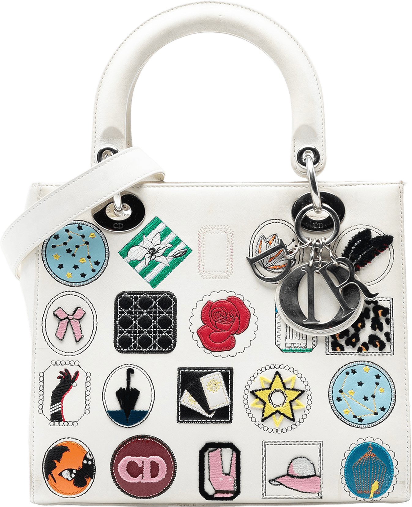Dior Medium Calfskin Patch Embellished Lady Dior, från Luxclusif, i färgen white.