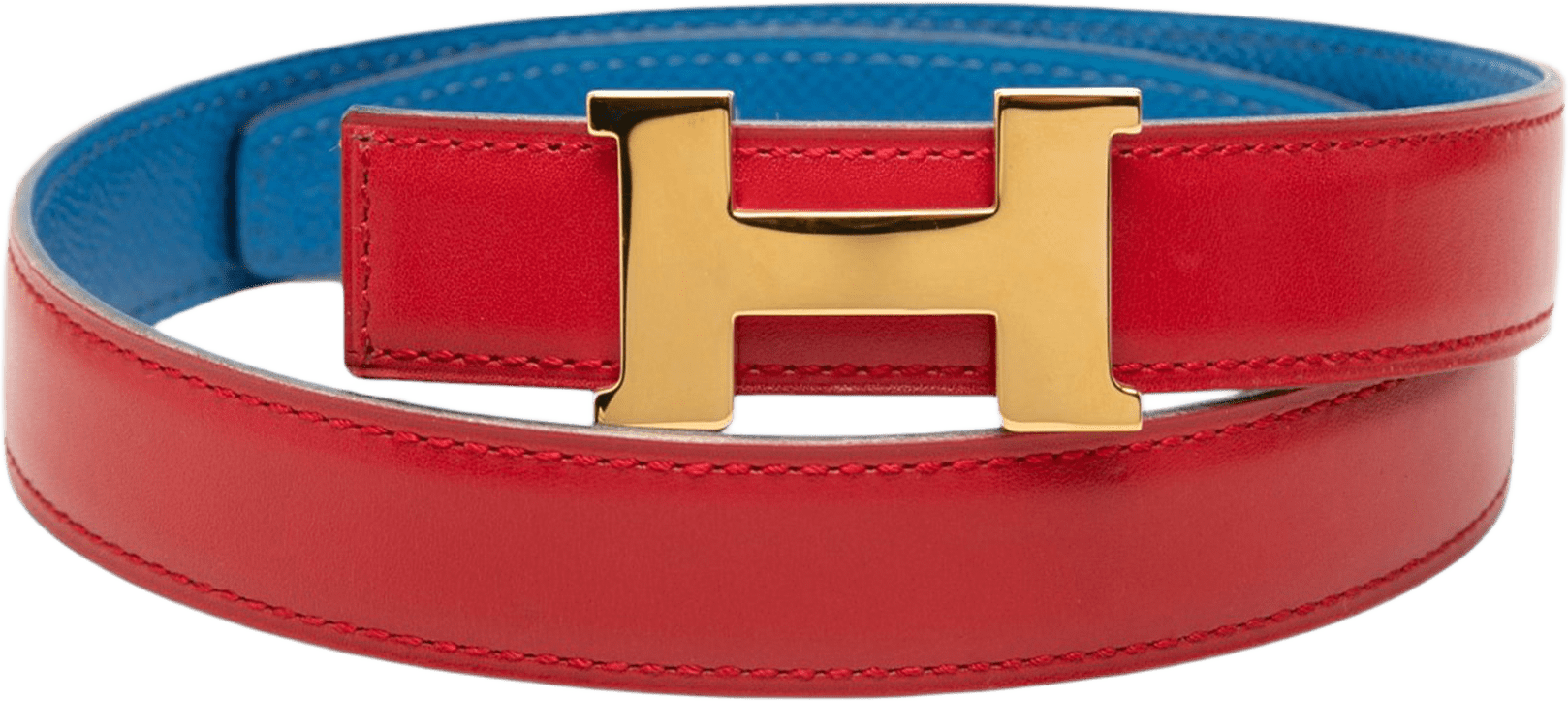Hermès Box Calf And Courchevel Constance H Reversible Belt, från Luxclusif, i färgen blå.