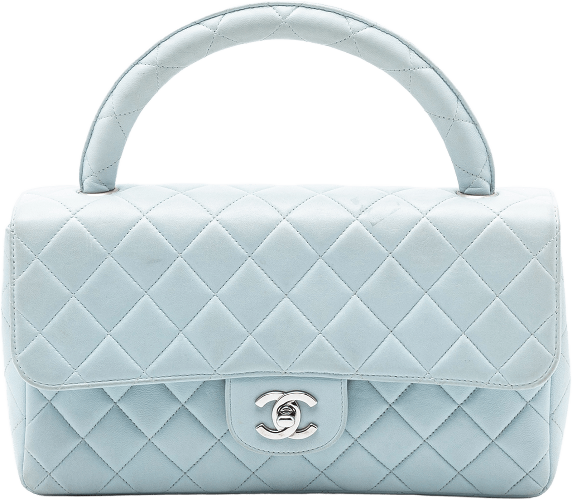 Chanel Lambskin Parent Kelly Flap, från Luxclusif, i färgen light blue.