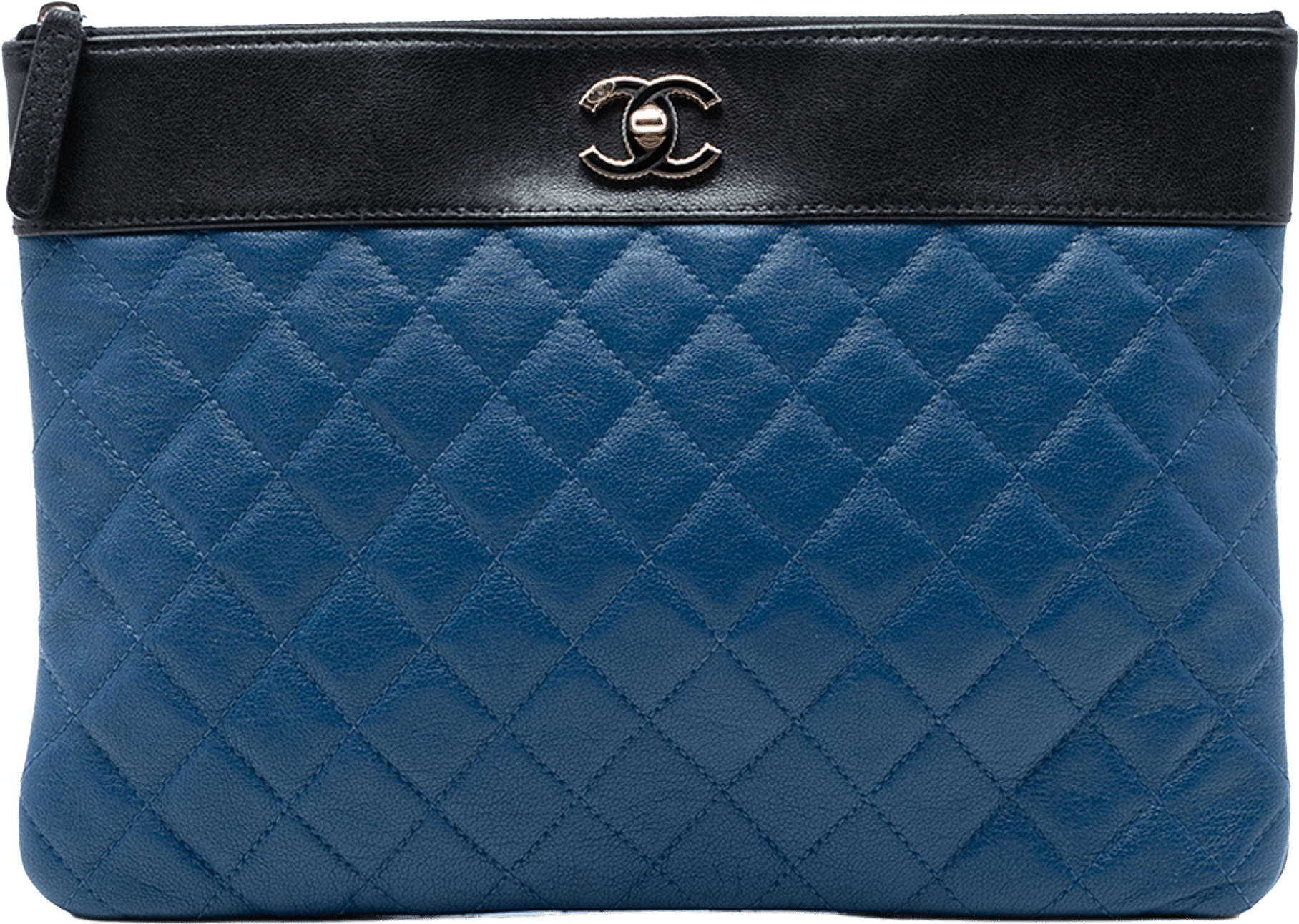 Chanel Medium Bicolor Quilted Sheepskin Mademoiselle O Case Clutch, från Luxclusif, i färgen dark blue.