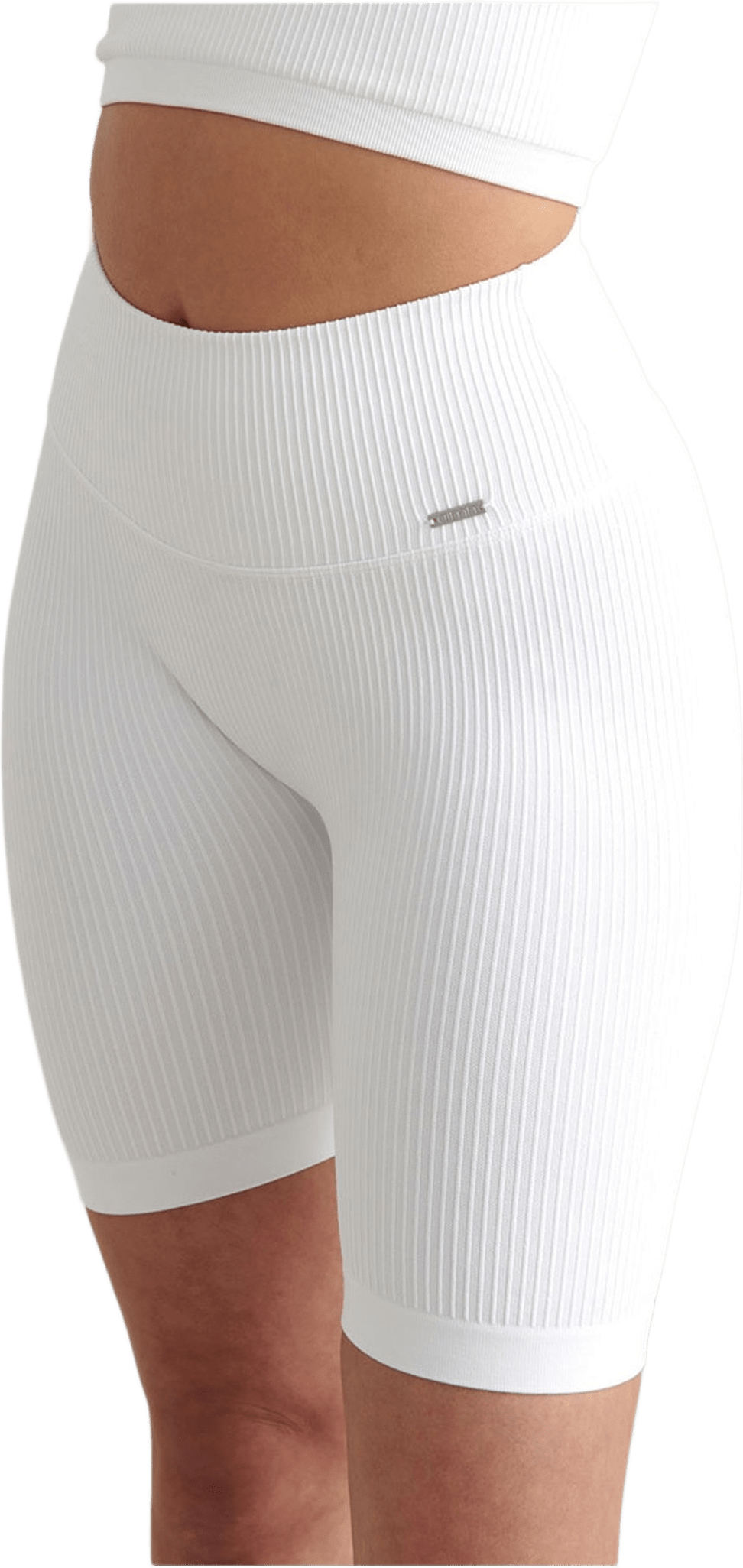 White Ribbed Seamless Biker Shorts