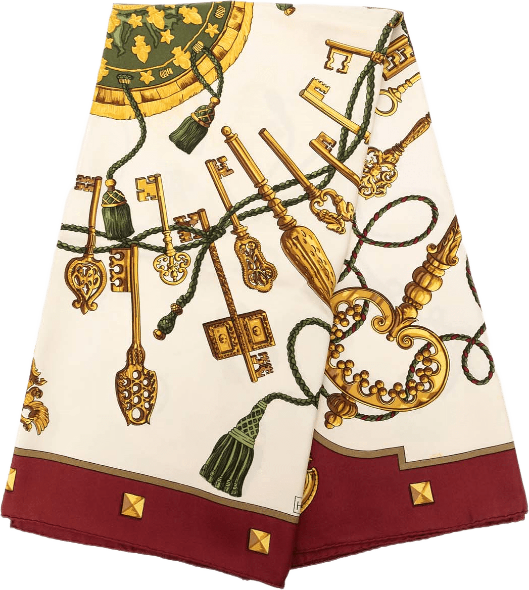 Hermès Les Cles Silk Scarf  90, från Luxclusif, i färgen röd.