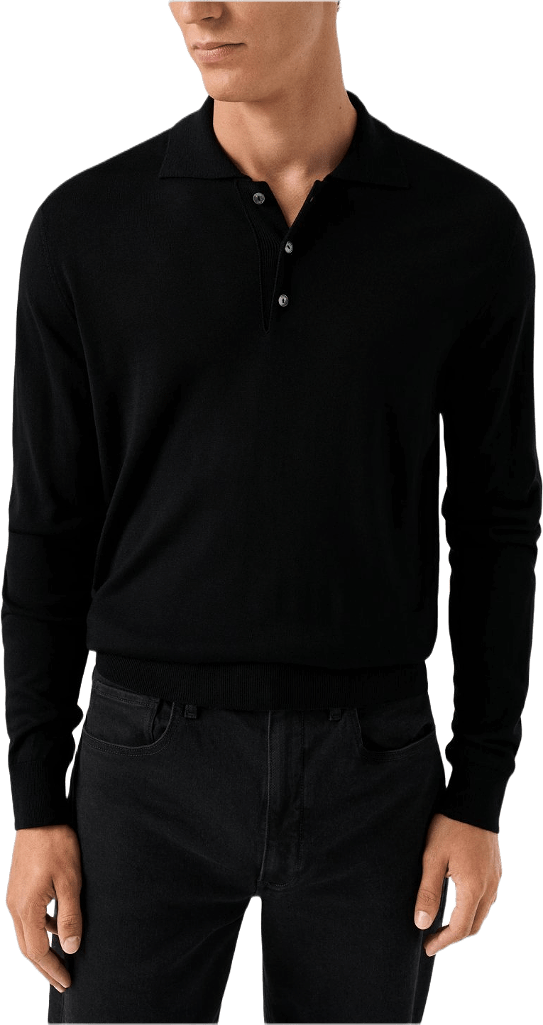 Finstickad Polotröja, från Eton, i färgen black.