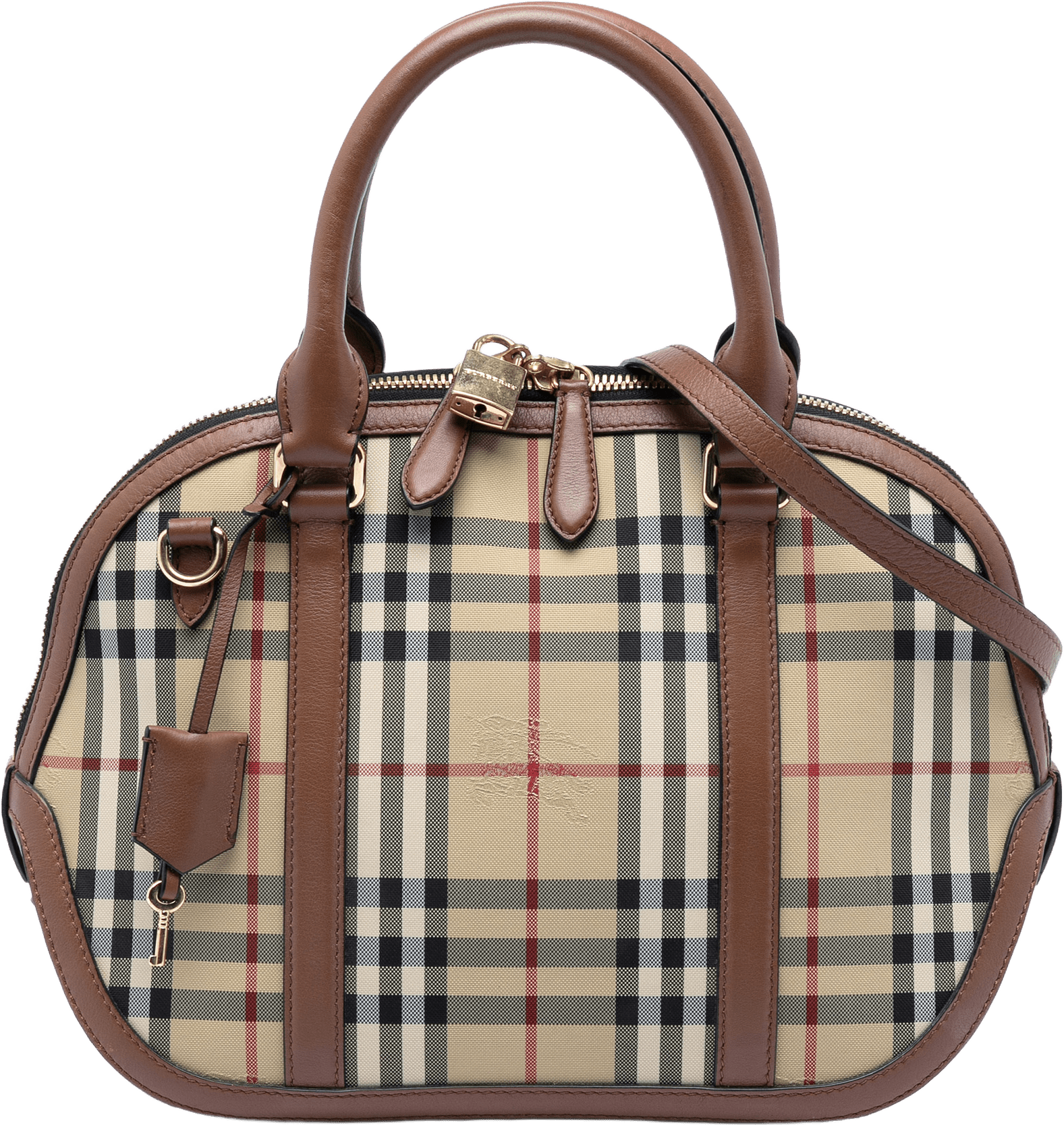 Burberry Small Haymarket Check Coated Canvas Orchard Bowling Bag, från Luxclusif, i färgen beige.