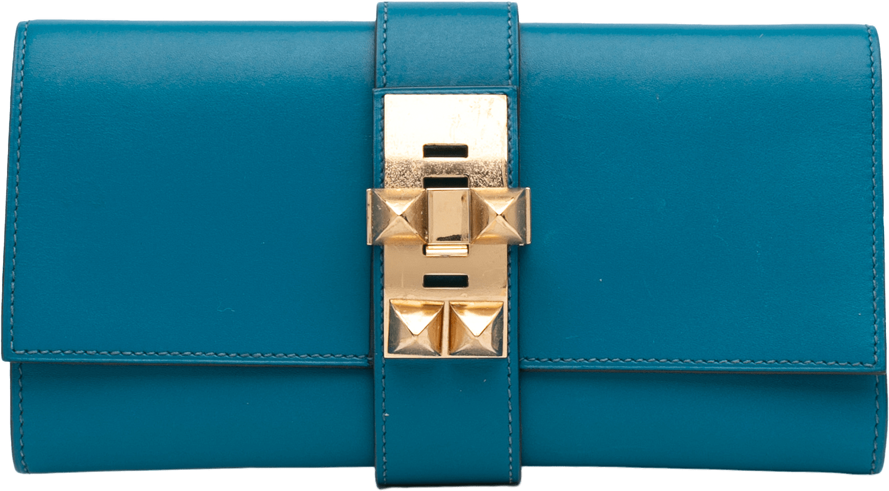 Hermès Tadelakt Medor Clutch 23, från Luxclusif, i färgen turquoise.