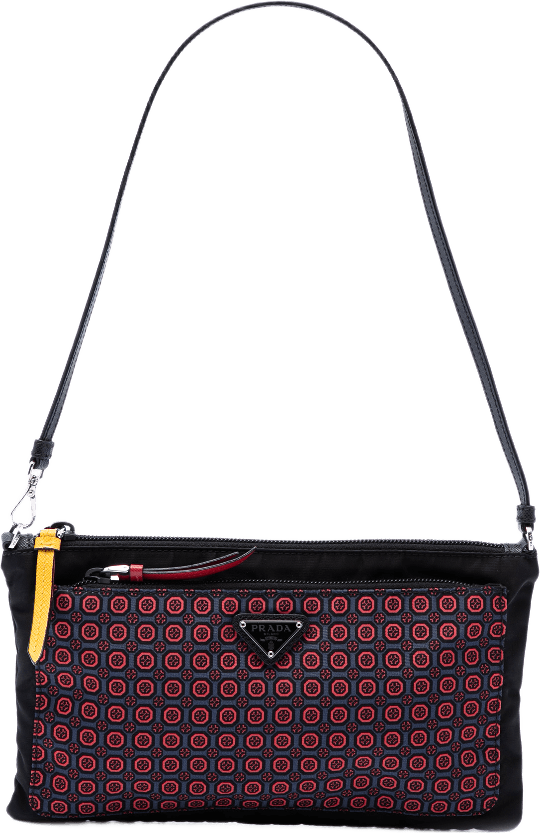 Prada Tessuto Stampato Geometric Shoulder Bag, från Luxclusif, i färgen svart.