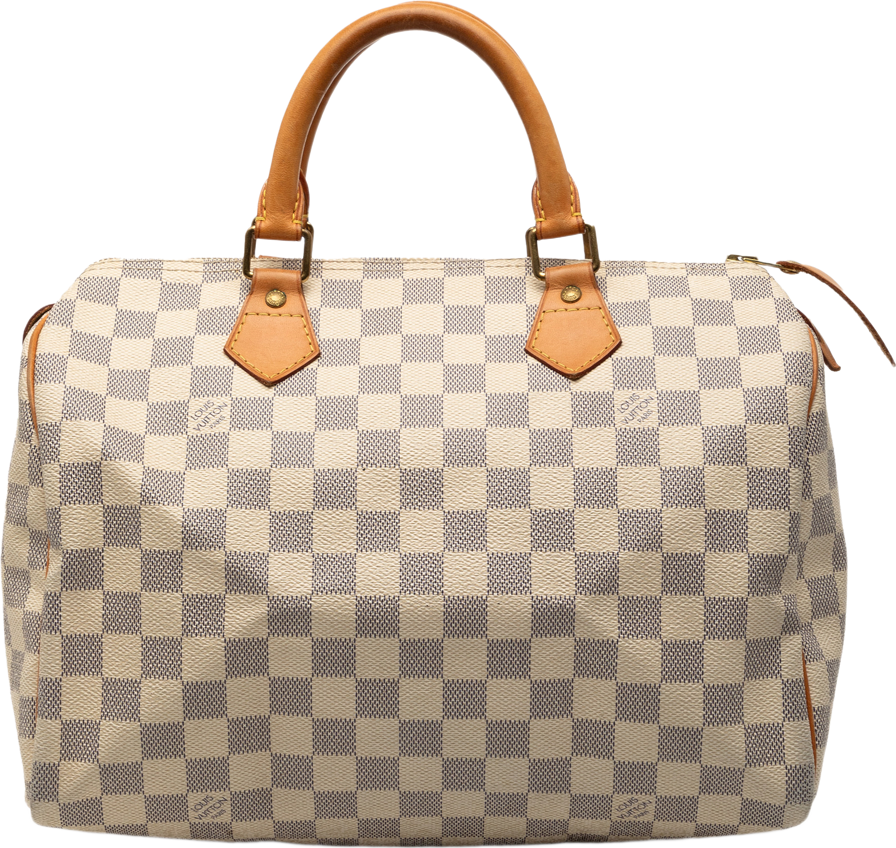 Louis Vuitton Damier Azur Speedy 30, från Luxclusif, i färgen white.