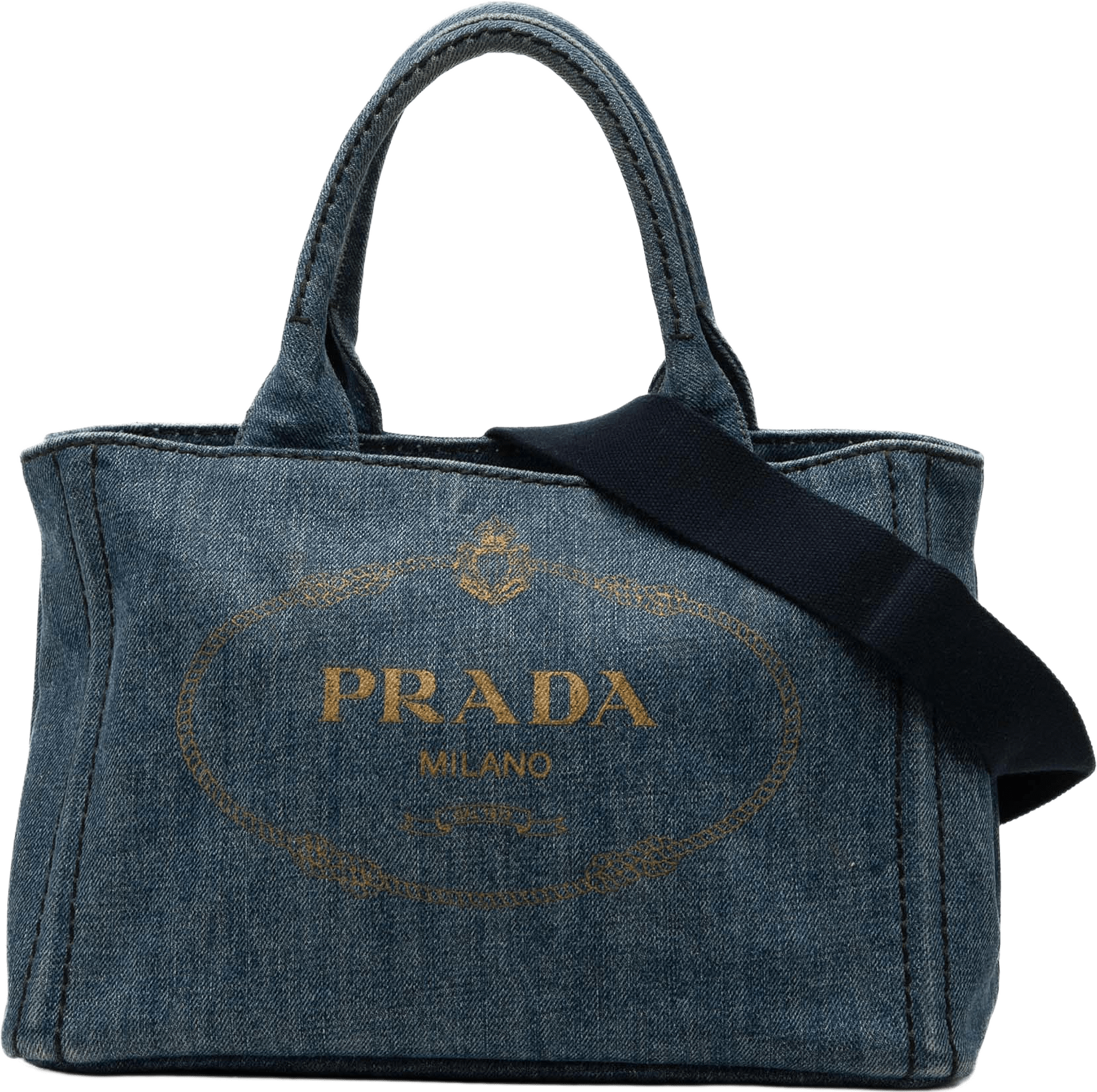 Prada Small Denim Canapa Logo Satchel, från Luxclusif, i färgen blue.