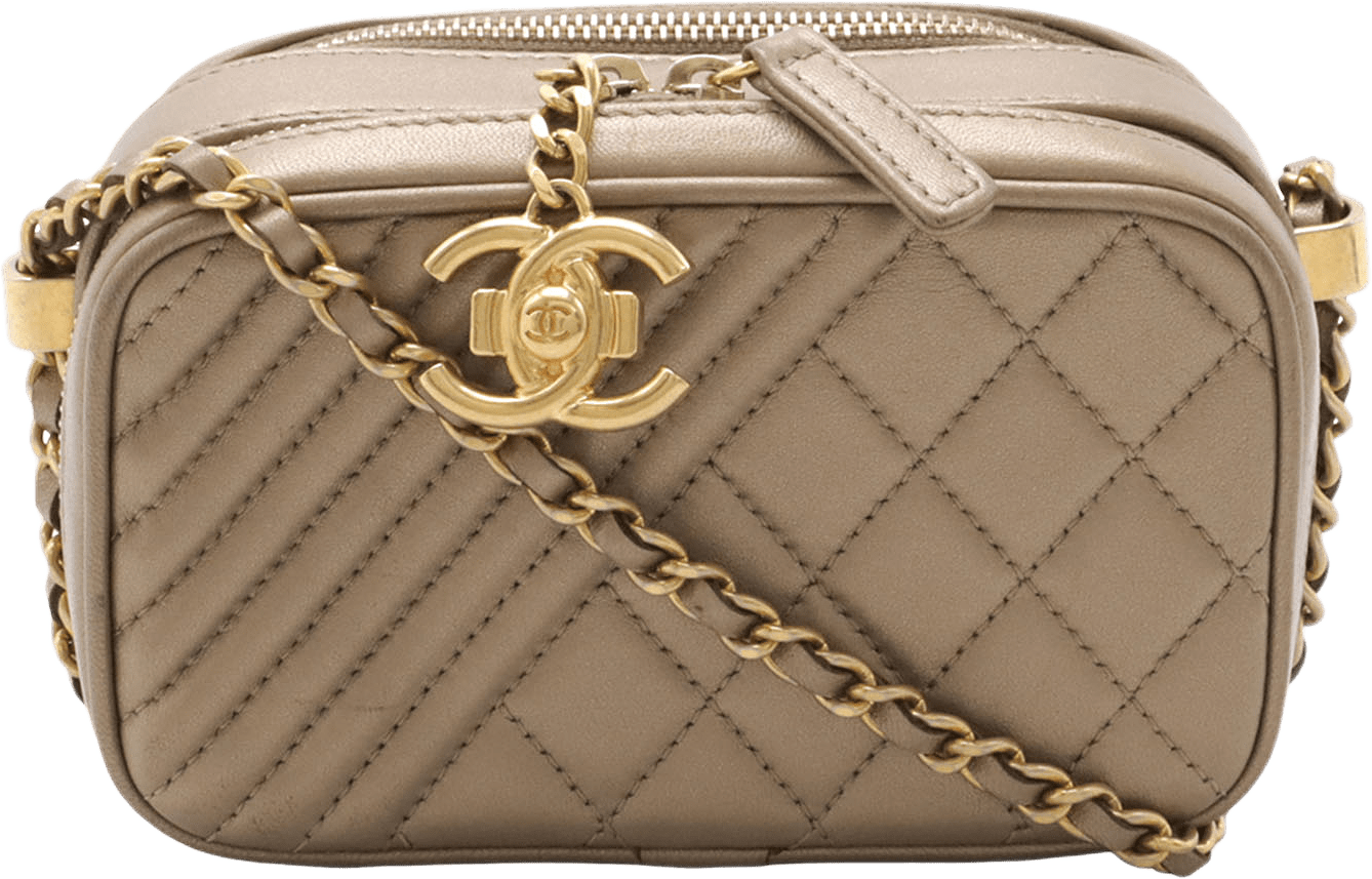 Chanel Mini Quilted Lambskin Coco Boy Camera Bag, från Luxclusif, i färgen guld.