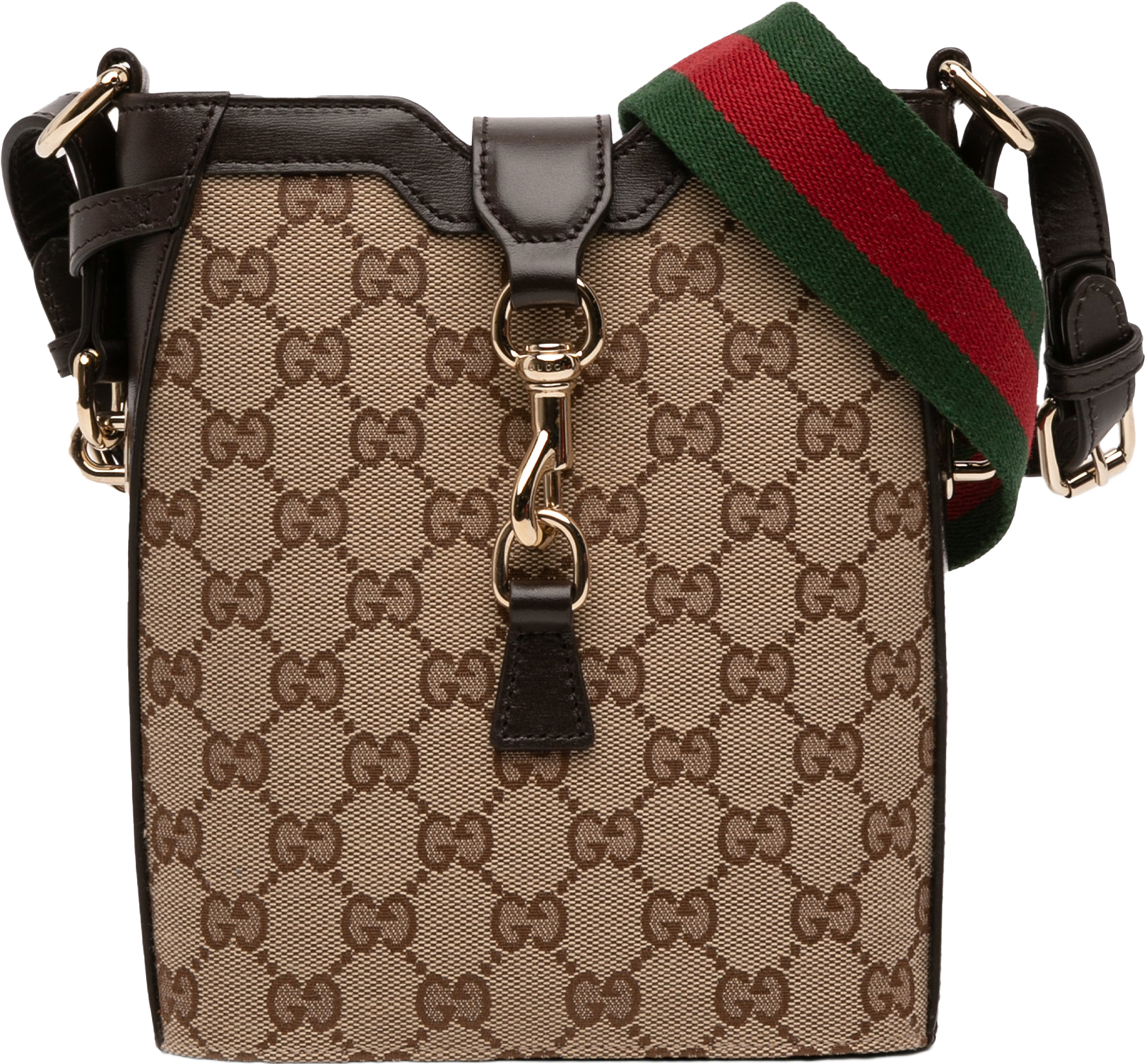 Gucci Mini Gg Canvas Web Bucket Bag, från Luxclusif, i färgen beige.