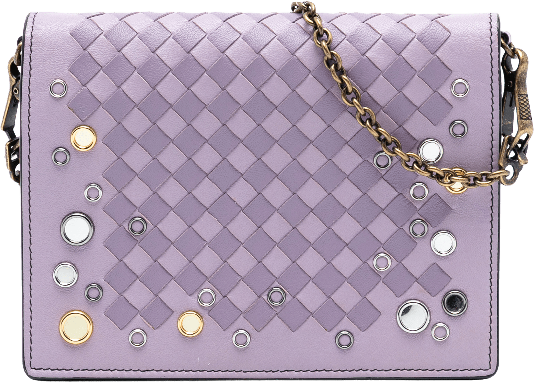 Bottega Veneta Nappa Intrecciato Studded Wallet On Chain, från Luxclusif, i färgen purple.