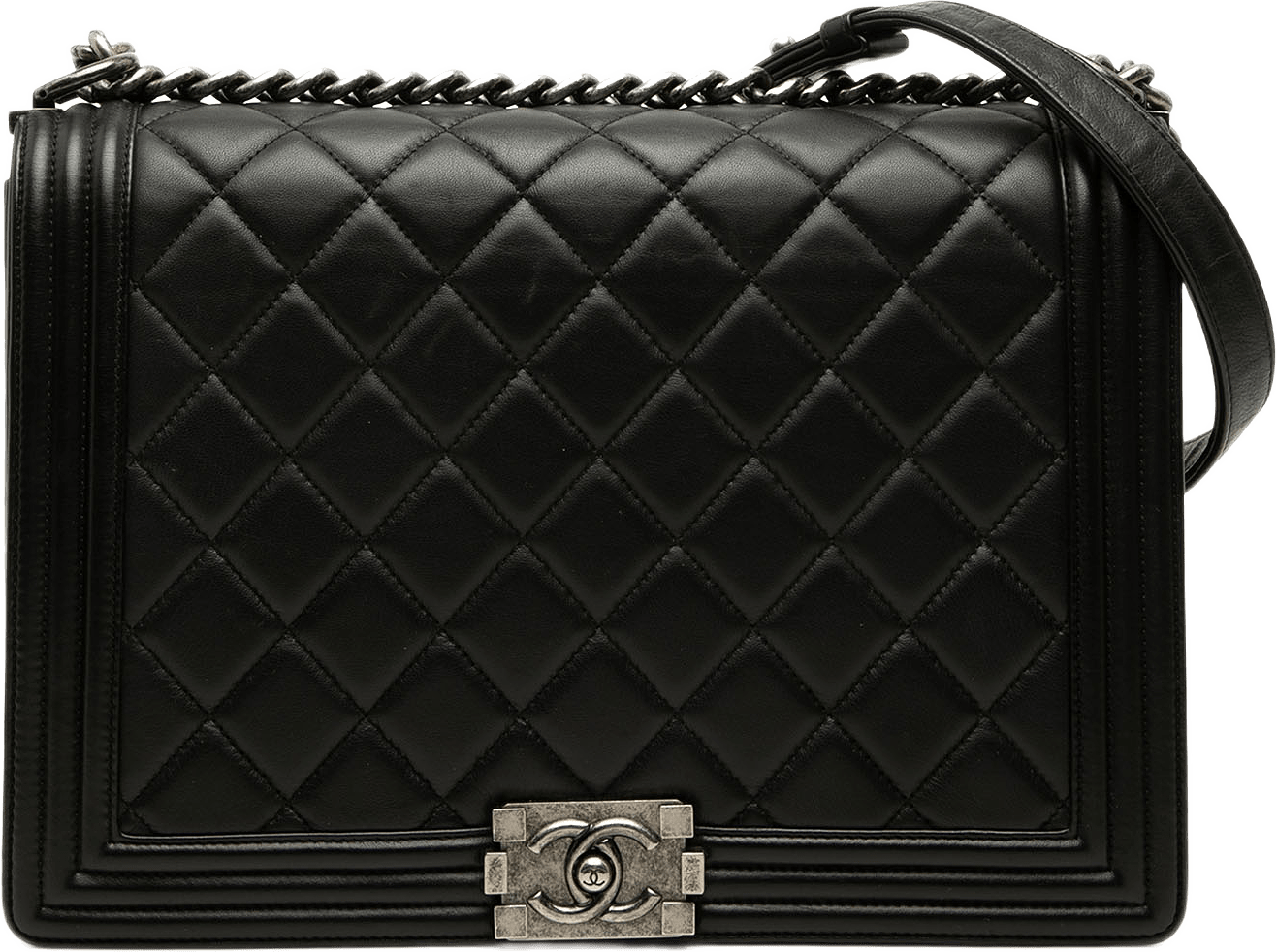 Chanel Large Quilted Lambskin Boy Flap, från Luxclusif, i färgen svart.