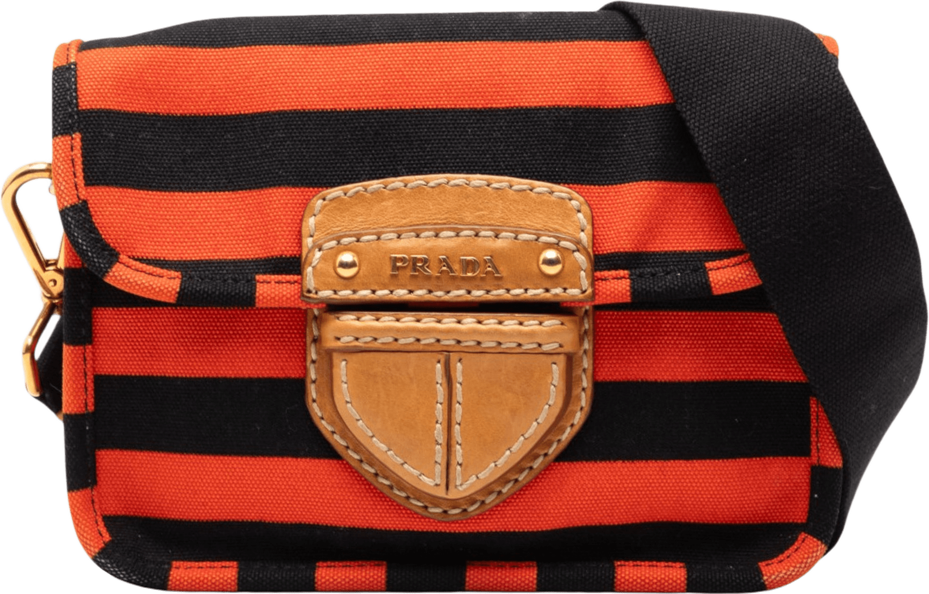 Prada Canvas Canapa Righe Striped Messenger Bag, från Luxclusif, i färgen orange.