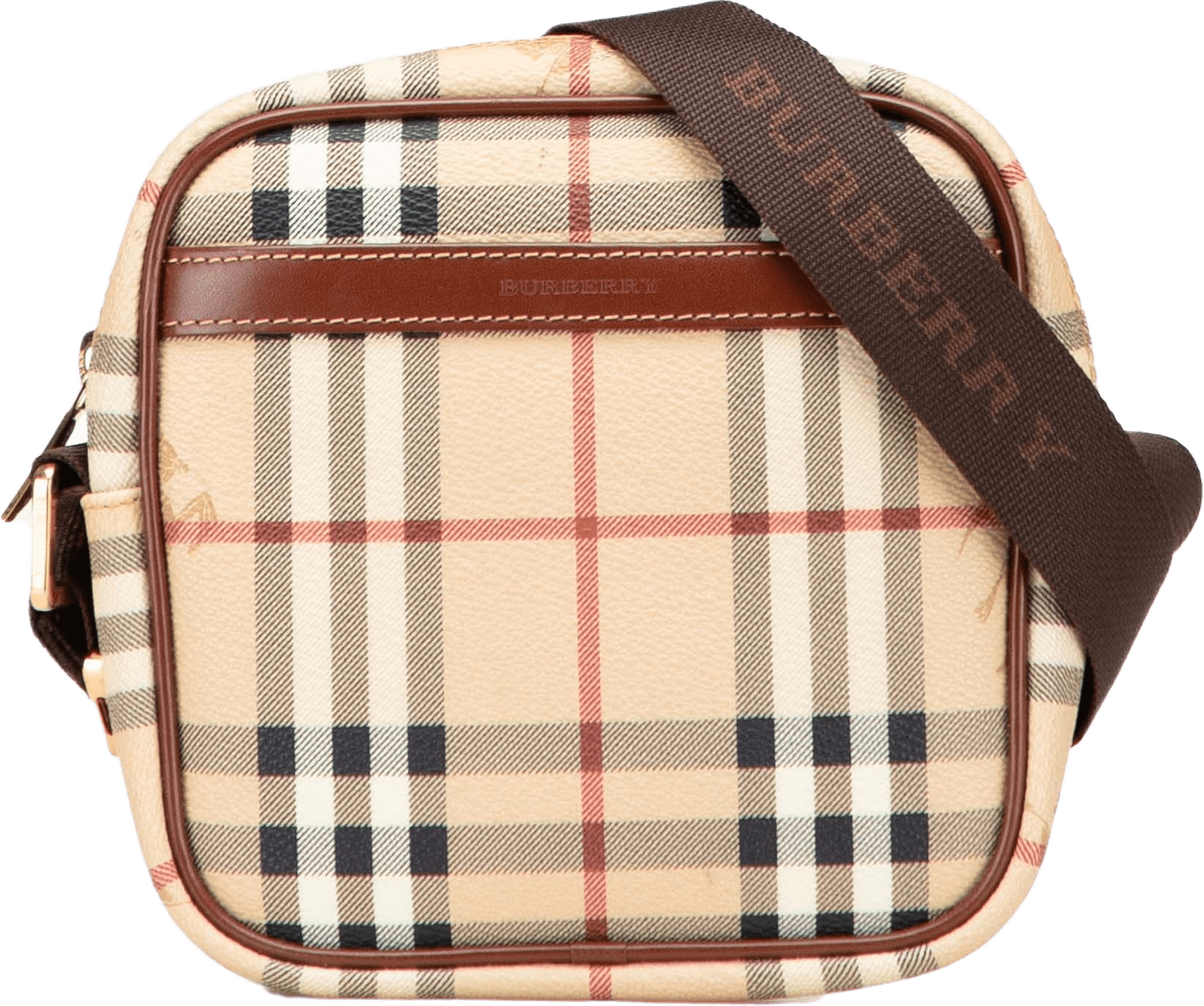 Burberry Haymarket Check Coated Canvas Crossbody, från Luxclusif, i färgen beige.