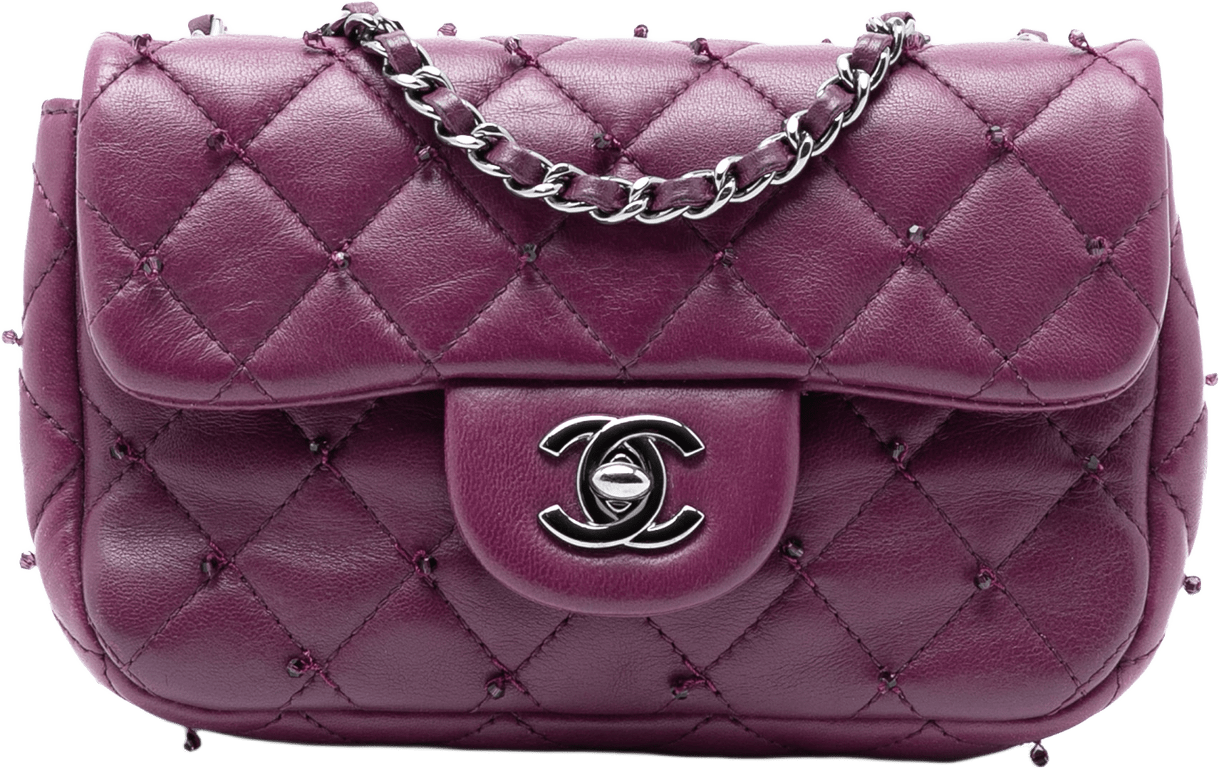 Chanel Extra Mini Rectangular Lambskin Beaded Single Flap, från Luxclusif, i färgen violet.