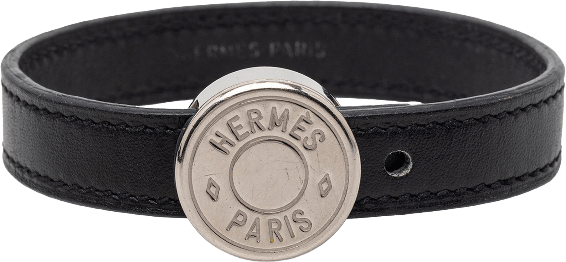 Hermès Swift Clou De Selle Looping Bracelet, från Luxclusif, i färgen black.