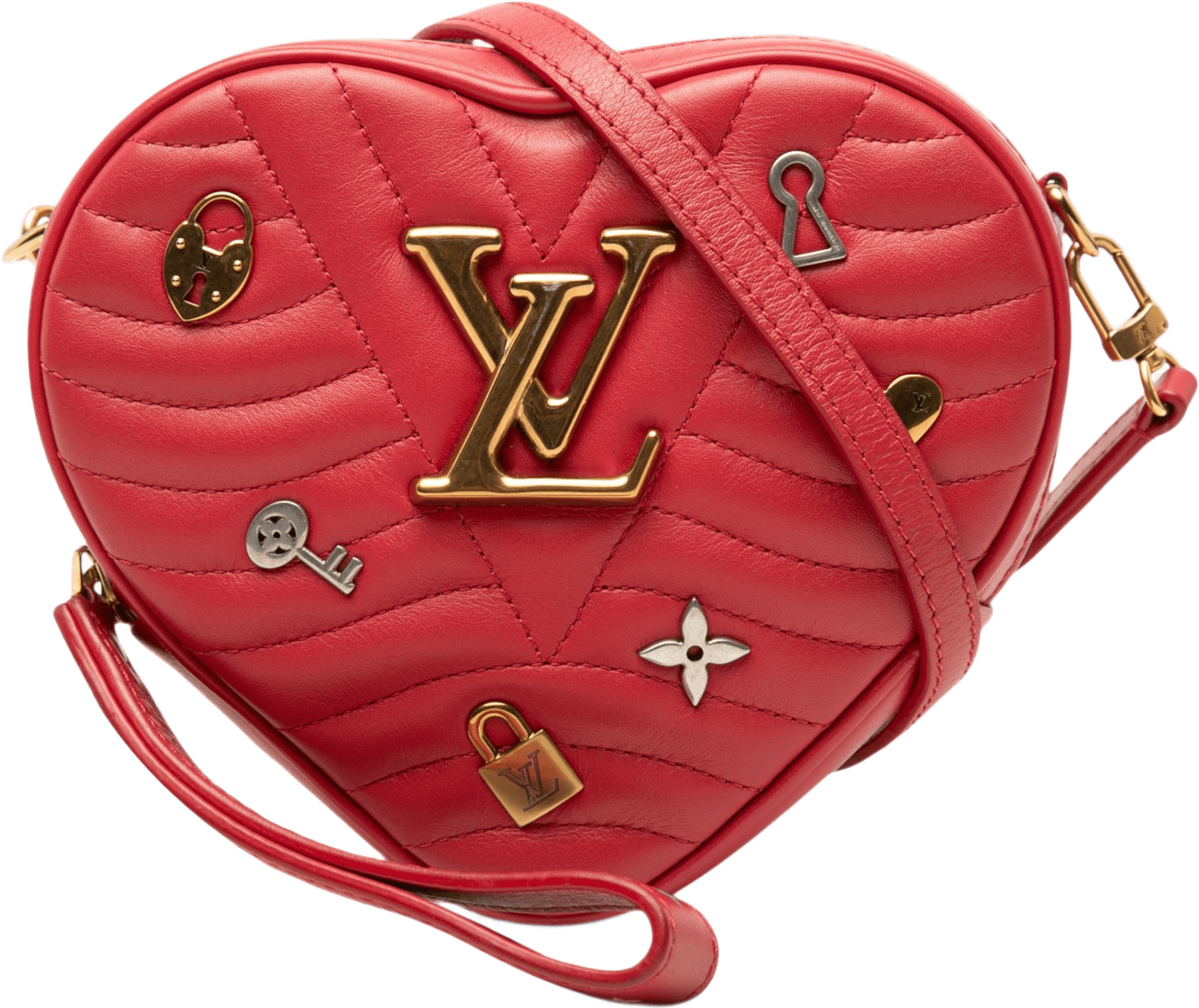 Louis Vuitton Calfskin Embellished New Wave Love Lock Crossbody, från Luxclusif, i färgen röd.