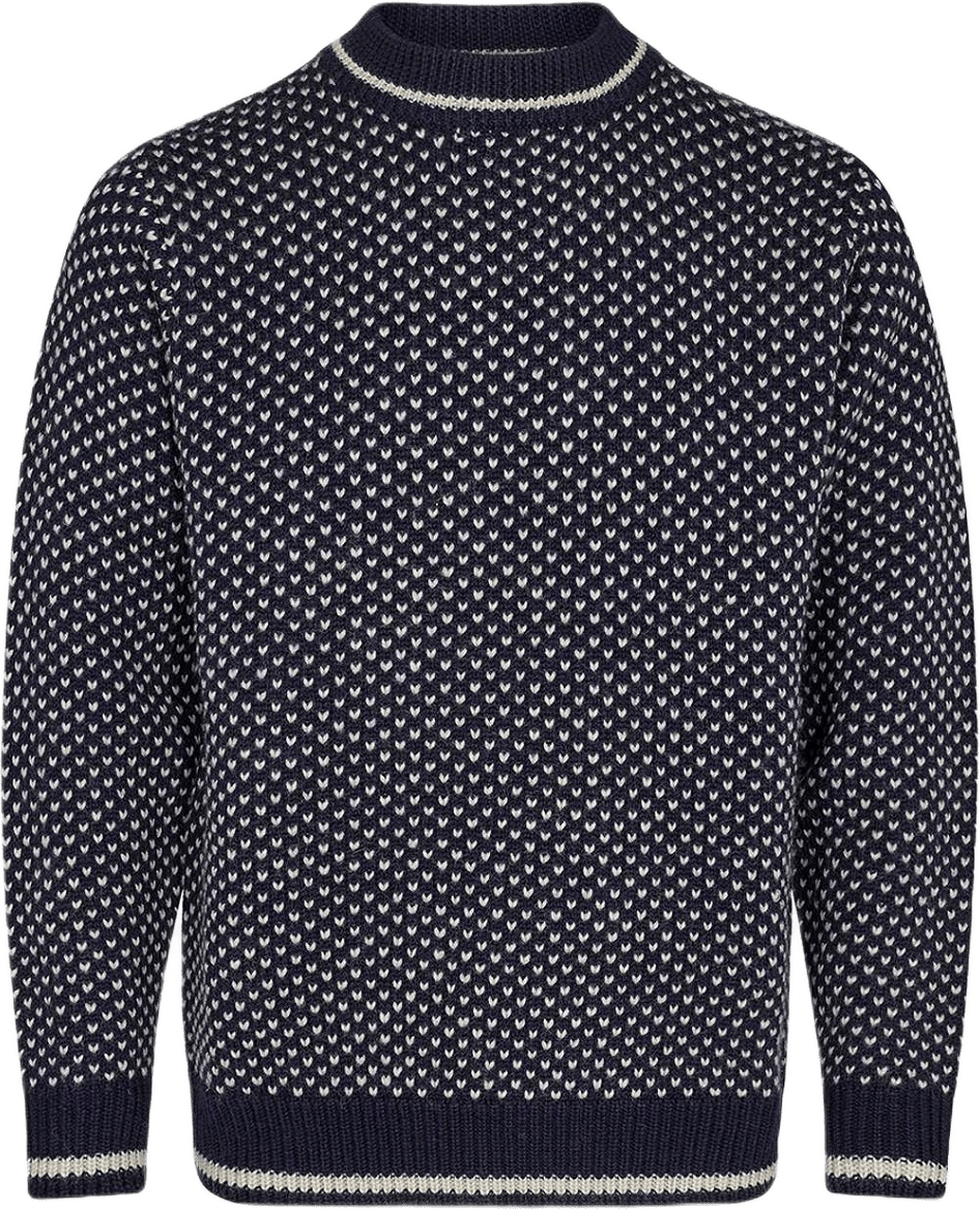 Pullover "stickad" | 100% Ull | Blå