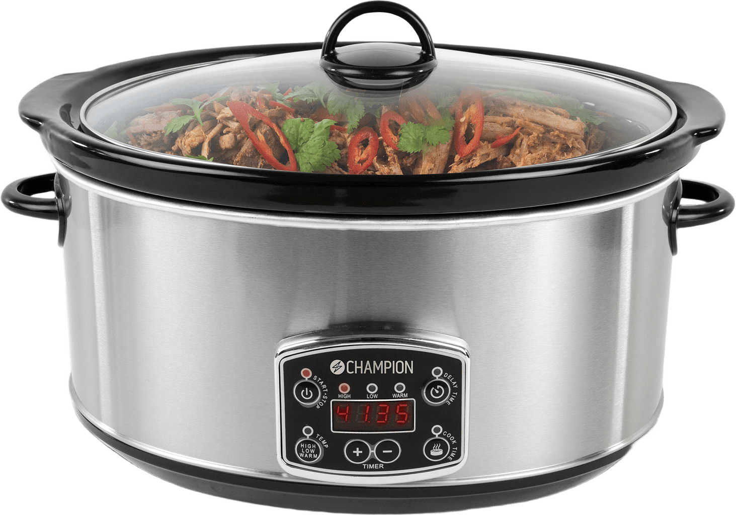 Slowcooker 6,5l, från Champion Nordic, i färgen rostfri.