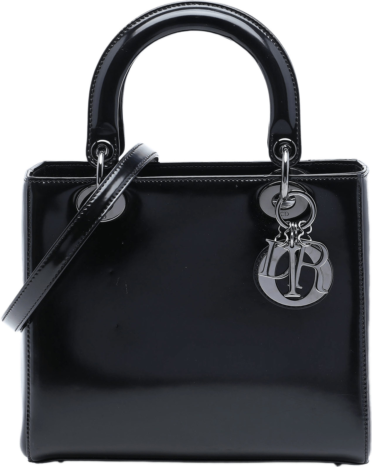 Dior Medium Patent Lady Dior, från Luxclusif, i färgen svart.