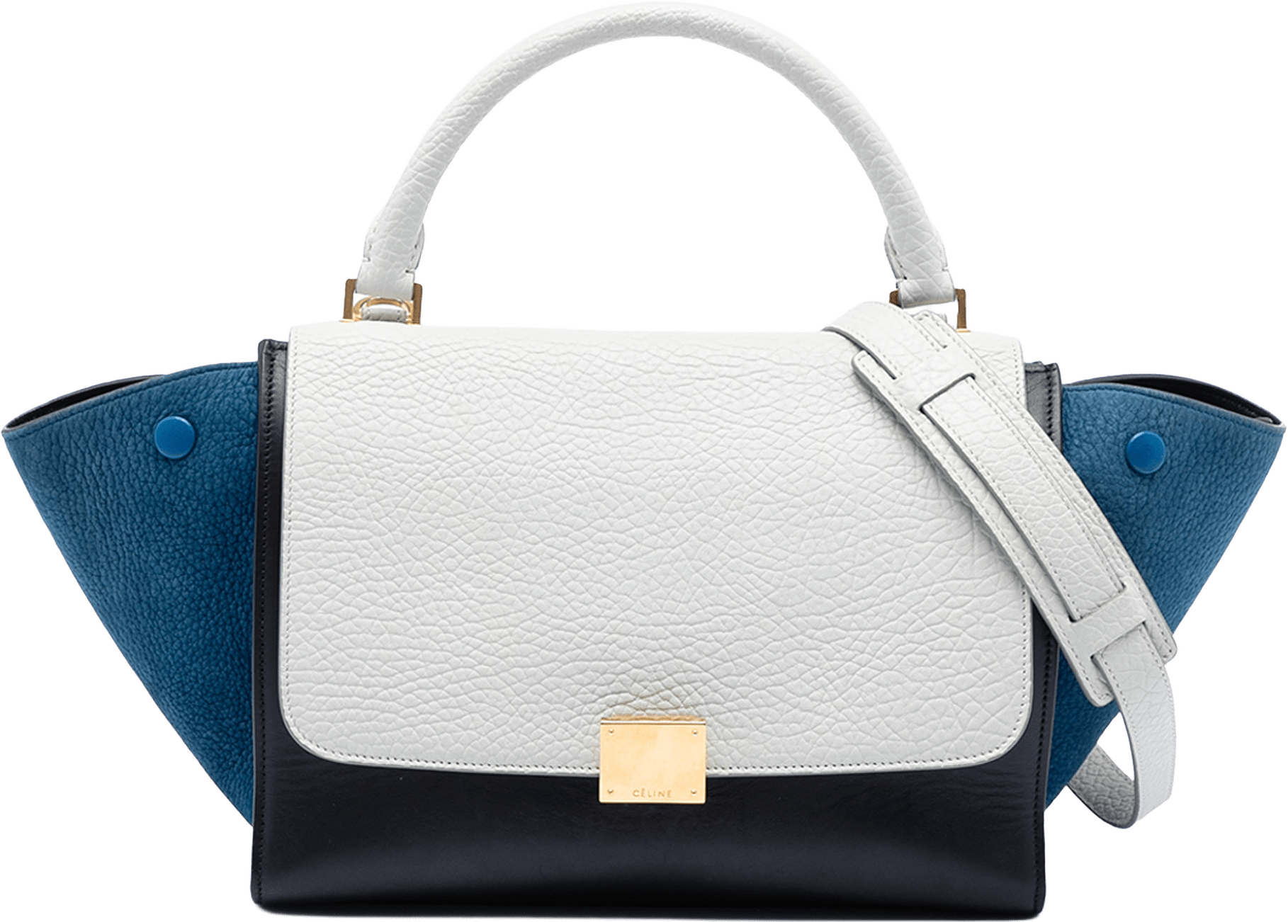 Celine Small Tricolor Leather Trapeze Satchel, från Luxclusif, i färgen black.