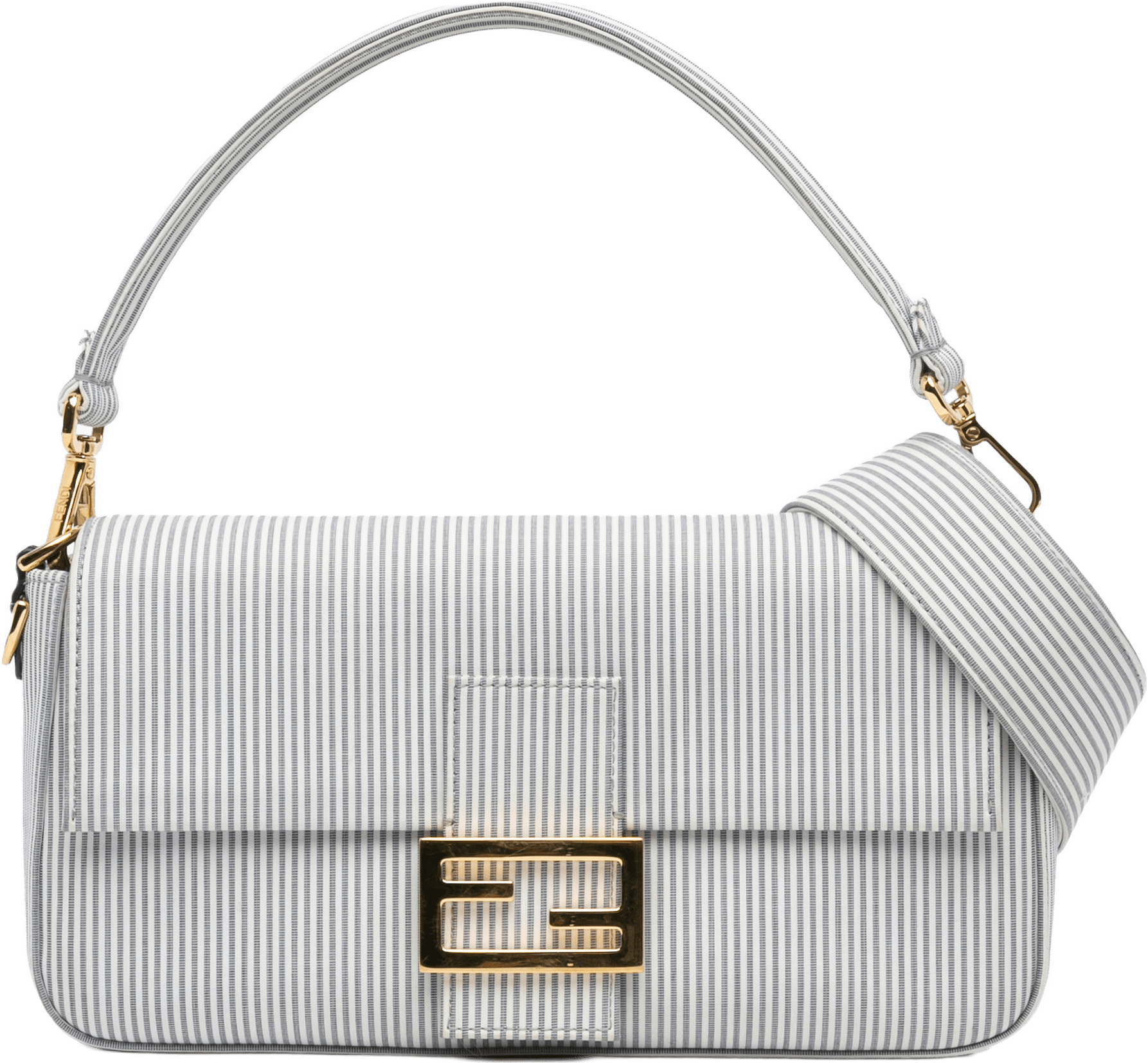 Fendi Striped Jersey Baguette Satchel, från Luxclusif, i färgen white.