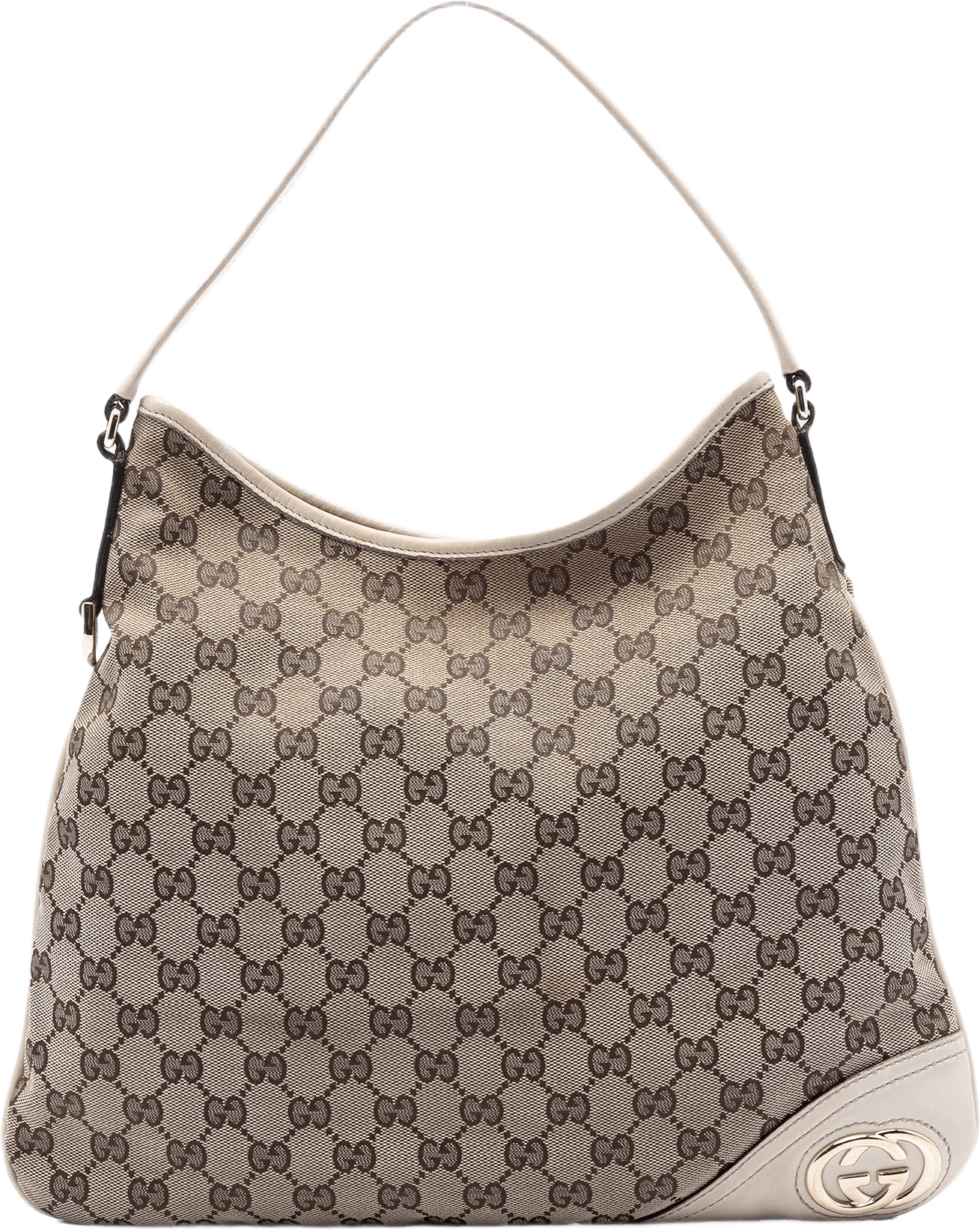 Gucci Gg Canvas New Britt Hobo, från Luxclusif, i färgen beige.