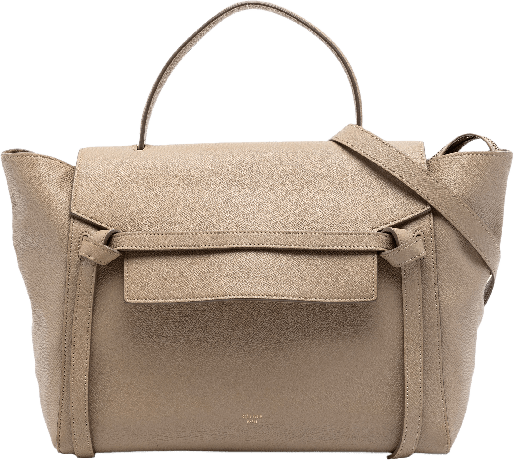 Celine Mini Grained Calfskin Belt Bag, från Luxclusif, i färgen beige.