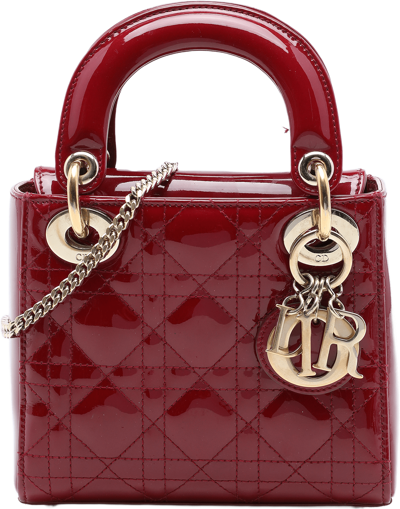 Dior Mini Patent Cannage Lady Dior, från Luxclusif, i färgen röd.