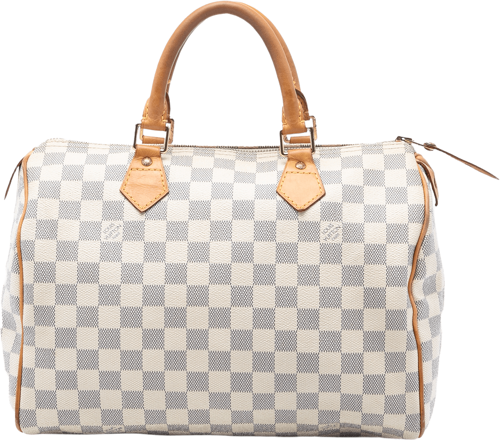 Louis Vuitton Damier Azur Speedy 30, från Luxclusif, i färgen white.