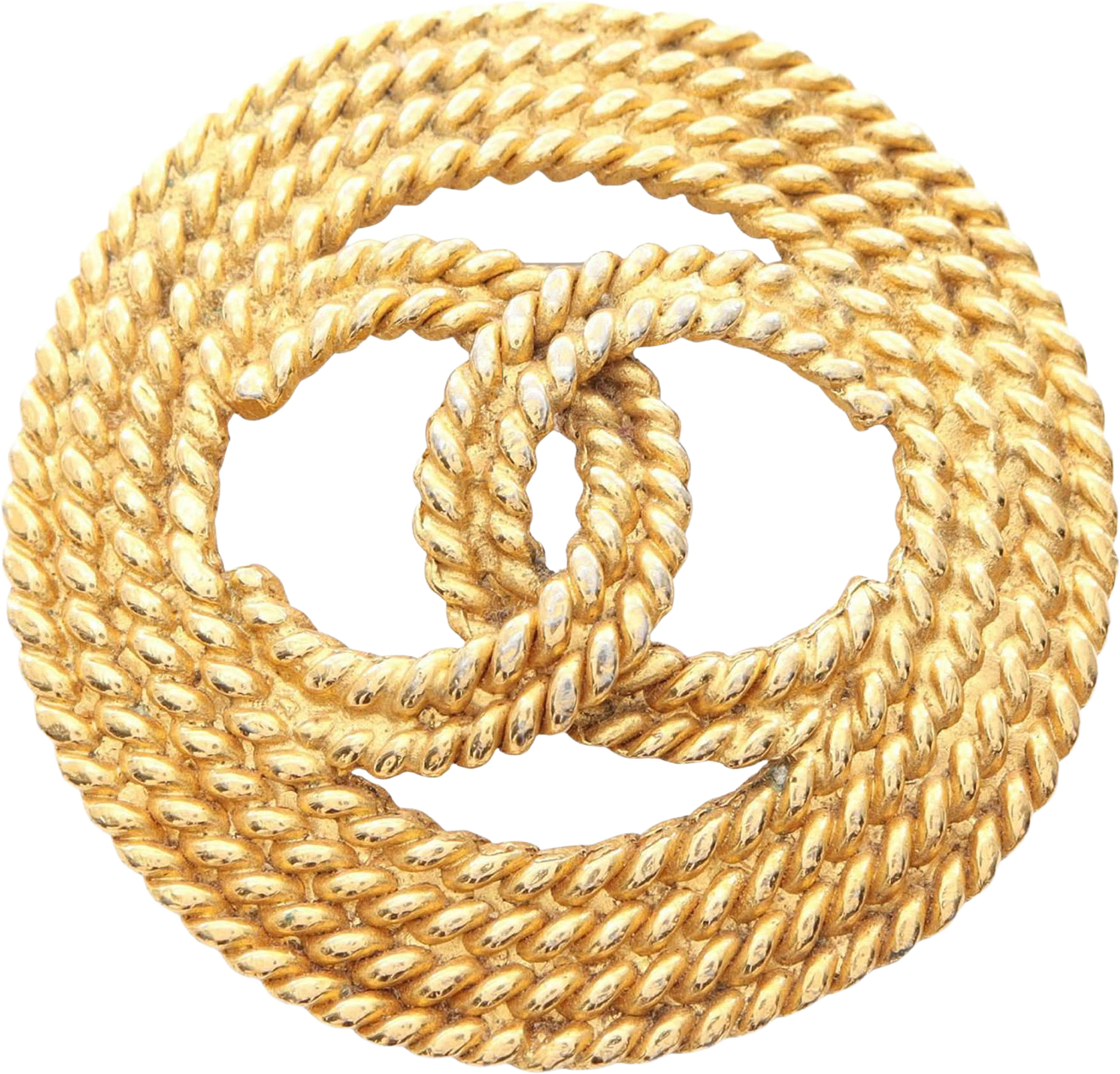 Chanel Gold Plated Cc Rope Brooch, från Luxclusif, i färgen gold.
